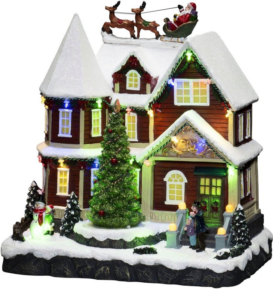KONSTSMIDE Weihnachtshaus Haus mit Baum, mit Musik, 24 bunte Dioden,  wählbar zwischen USB oder Batteriebetrieb