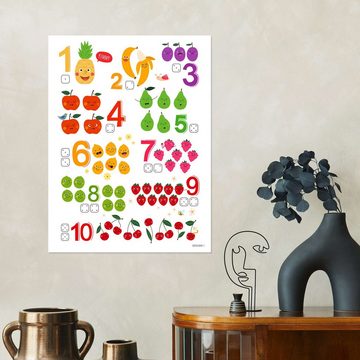Posterlounge Poster Heyduda, Zahlen lernen mit frechen Früchten, Kinderzimmer Illustration