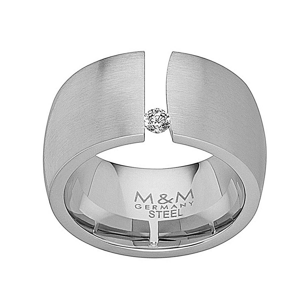 M&M Spannring Ring Damen silber / gold breit (12mm) mit Zirkonia (1-tlg),  "ModernGlam", deutsche Qualität, inkl. edles Schmucketui