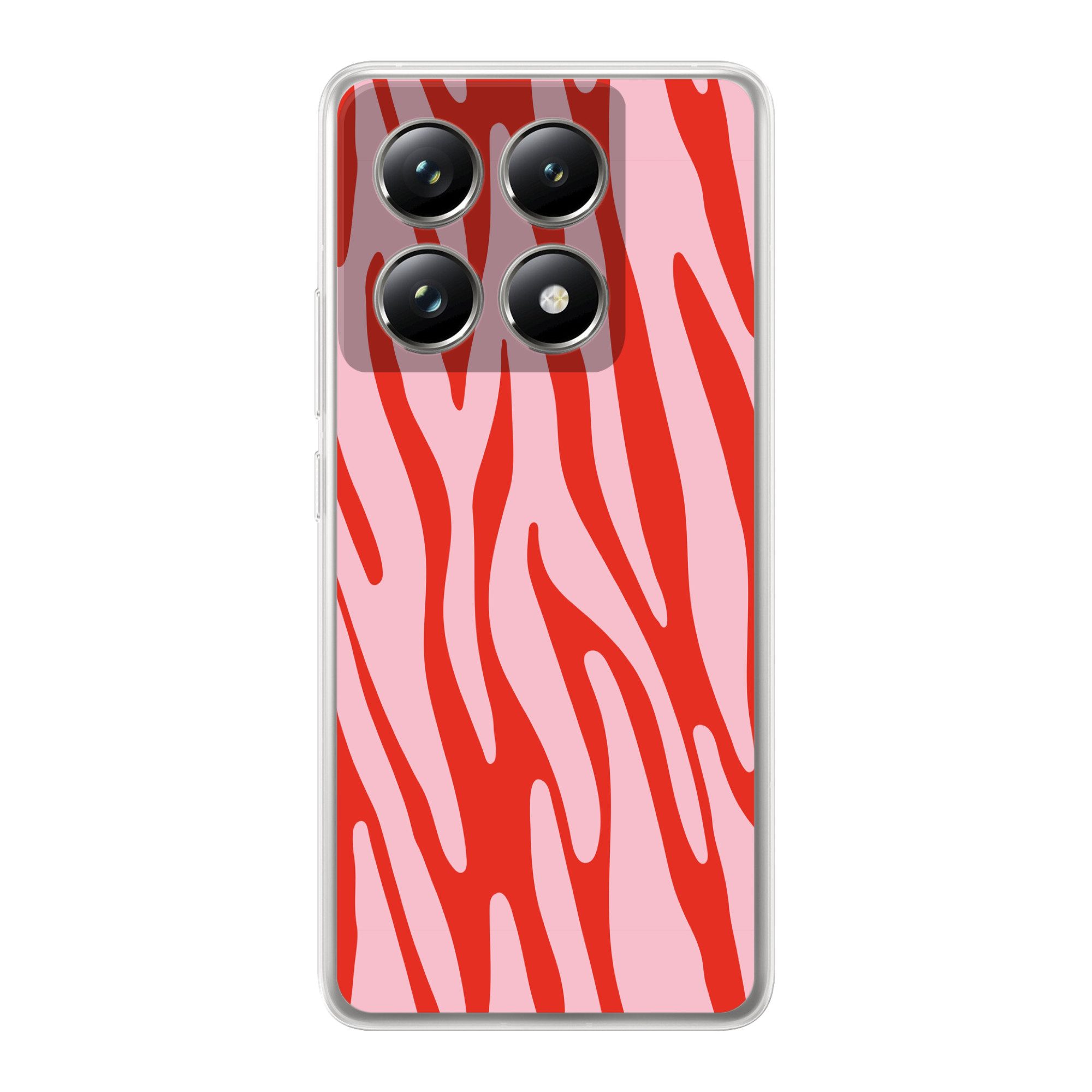 MuchoWow Handyhülle für Xiaomi 14T Pro Zebramuster - Rosa - Rot - Tiermuster, Phone Case, Silikon, Schutzhülle Dünn