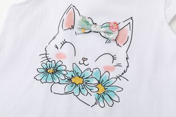 suebidou Print-Shirt Sommershirt für Mädchen kurzärmelig mit Katzenmotiv Süßer Print, Schleife