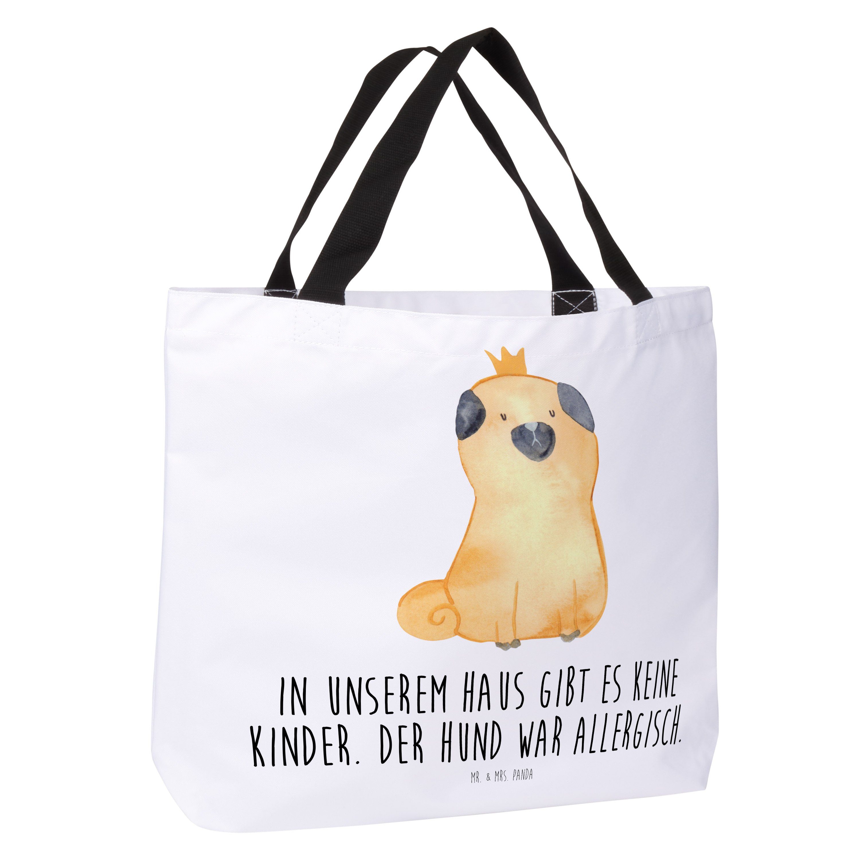 Mrs. - Shopper Weiß Tragebeutel, Panda Krone Hund, & (1-tlg) Mr. Freizeittasche, Geschenk, Hund Mops -