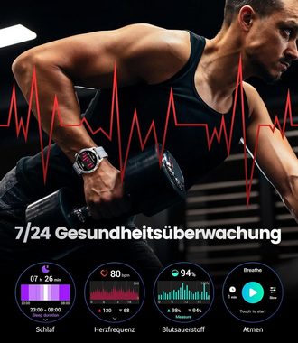 Lige Herren's Anrufe Tätigen/Annehmen Fitness-Tracker Smartwatch (1,43 Zoll, Android/iOS), mit 24/7-Herzfrequenz, SpO2, Schlafüberwachung AMOLED Bildschirm