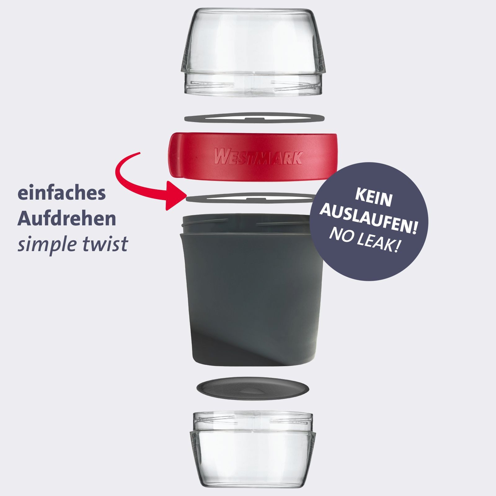 WESTMARK Mehrwegbecher, Kunststoff, (1-tlg), Müsli-, Lunchbehälter, To Go, 200 + 600 + 350 ml, Made in Germany