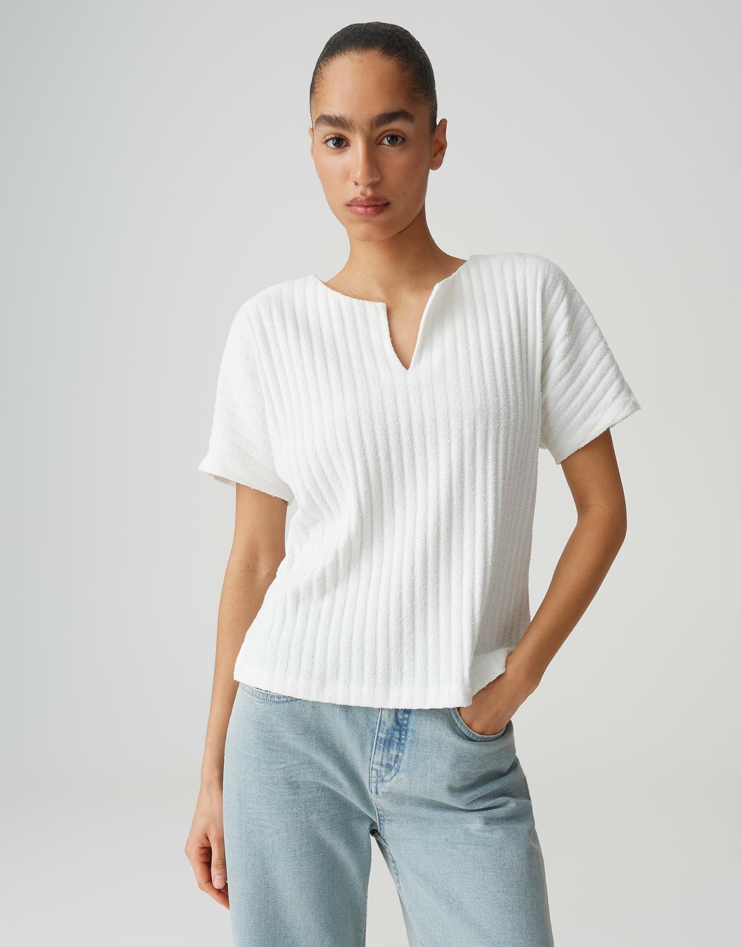 OPUS Kurzarmshirt Sombri aus Jersey mit Rippstruktur elastischer Stoff, weicher Griff, Casual