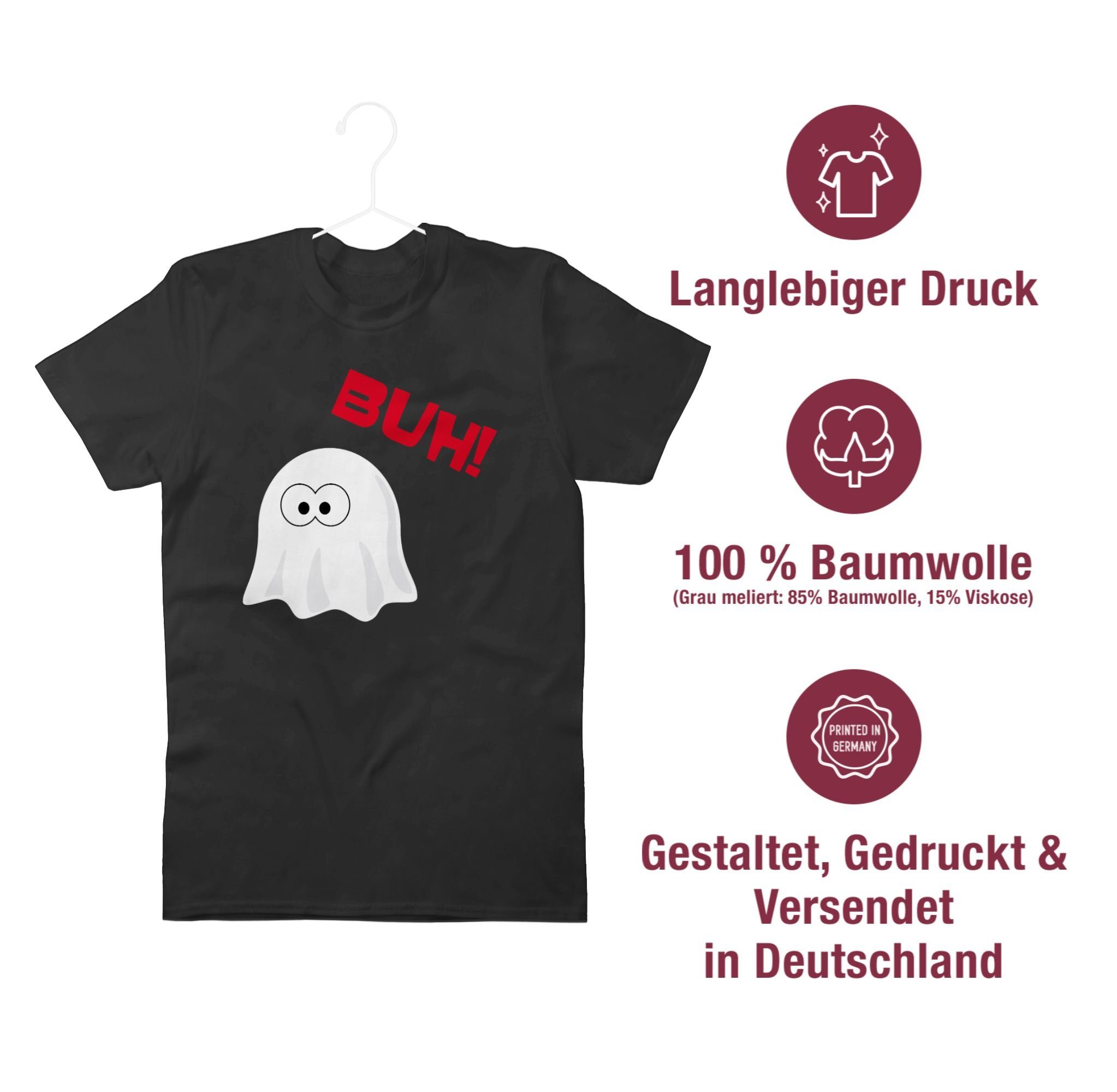 Buh Ghost T-Shirt Herren Kleiner Kostüme Halloween Shirtracer Schwarz 1 Geist - Gespenst