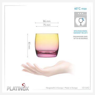 PLATINUX Glas Trinkgläser, Glas, Gelb-Rosa Bunt 200ml (max.320ml) Set 6 Stück Wassergläser Saftgläser Drinkgläser