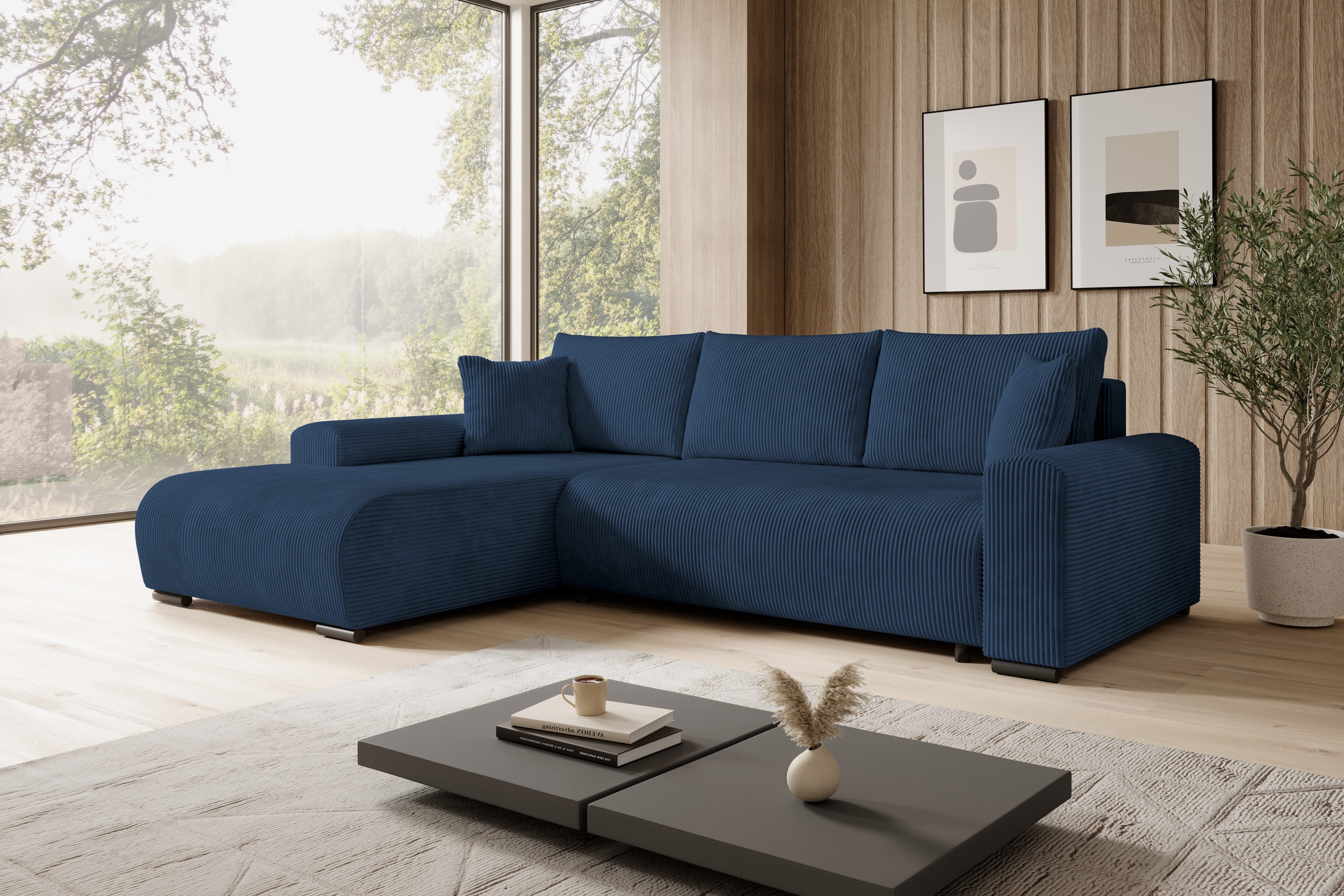 storez24 Ecksofa Ellen, mit Bettkasten und Schlaffunktion, Cordstoff, L-Form, bequem