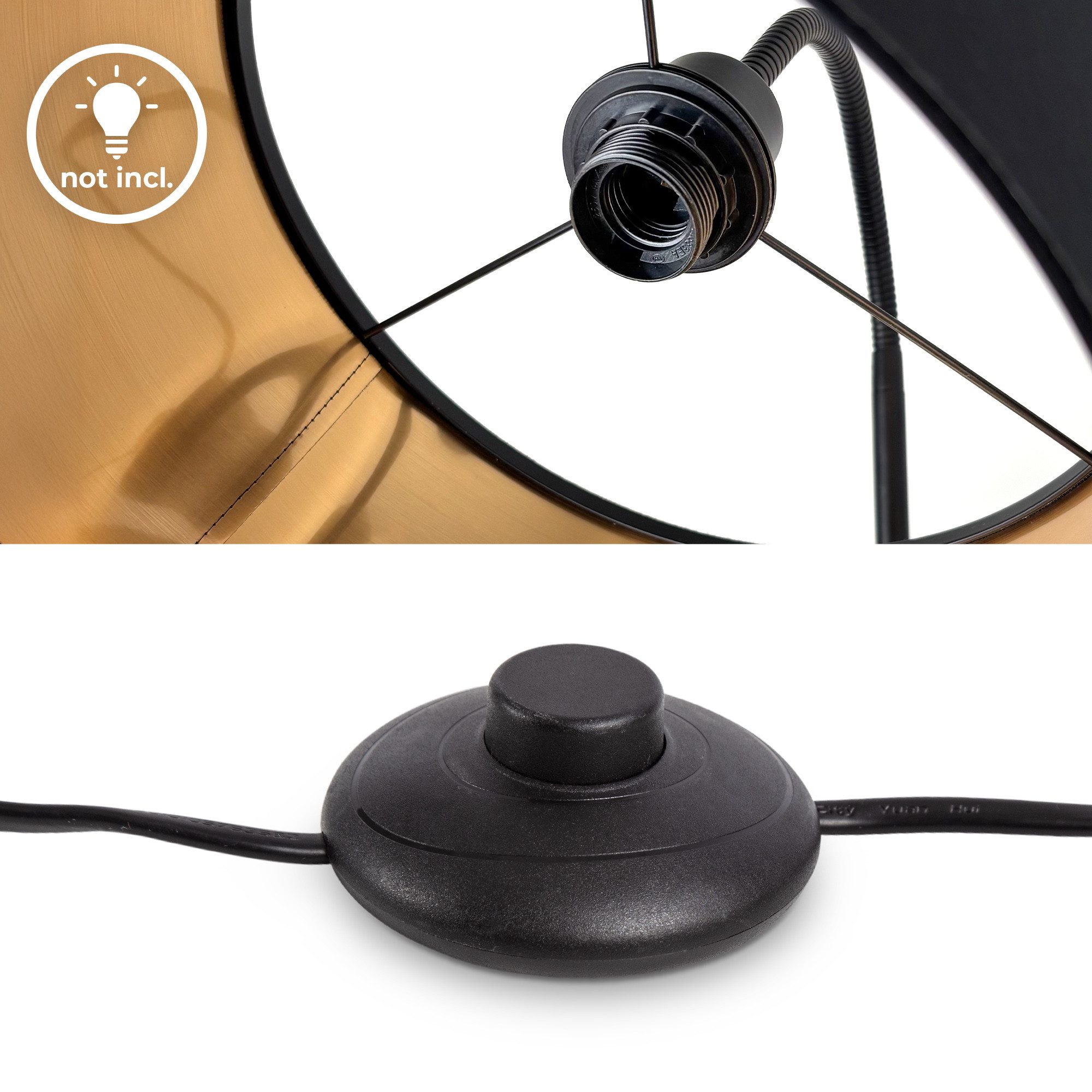 B.K.Licht Stehlampe Stehleuchte Retro Stoff E27 schwarz-gold - BKL1419, ohne Leuchtmittel, " Schwenkbar Stoffschirm 1-flammig 30 cm 140 cm Kabel mit Fußtaster "