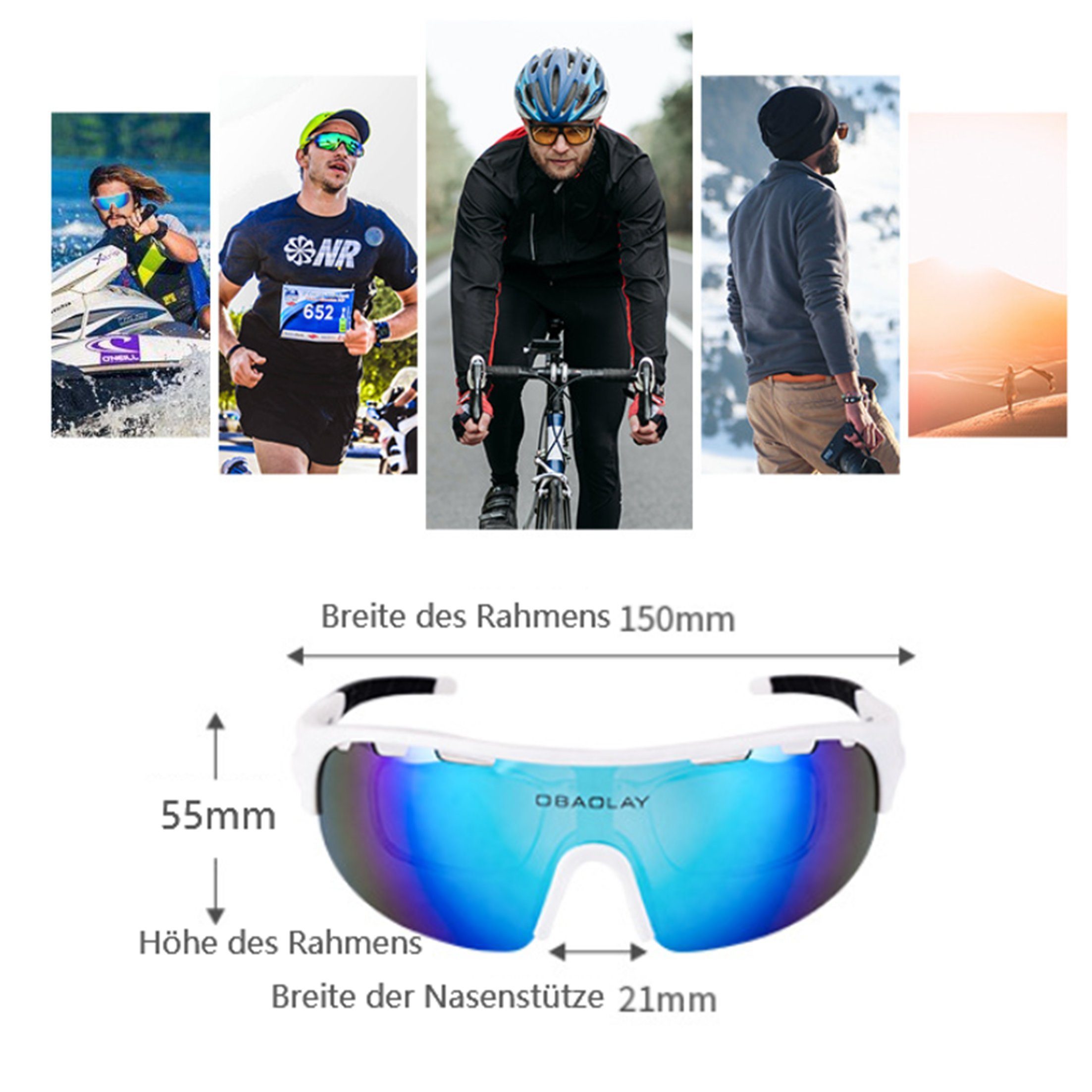 Grau Schwarz Radsportbrille,polarisierte hinzugefügt Linsen können Ihrer Polarisiert Fahrradbrille Weiß werden Kurzsichtige zum Augen Brille,Radsport-Sonnenbrille,Sportbrille, + KINSI Schutz
