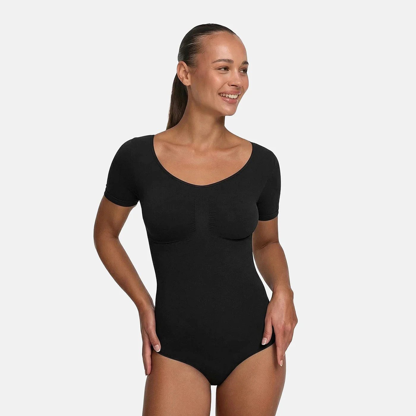 cfab (creamy fabrics) Miederbody T-Shirt Bodysuit Sculpting Shapewear mit String-Schwarz-4XL (1-tlg) Figurformend