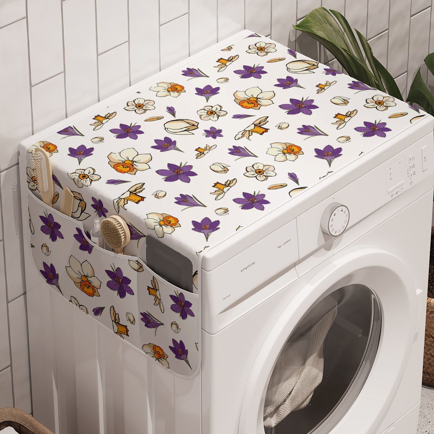 Abakuhaus Badorganizer Anti-Rutsch-Stoffabdeckung für Waschmaschine und Trockner, Blumen Graphic Narzissen Narcissus