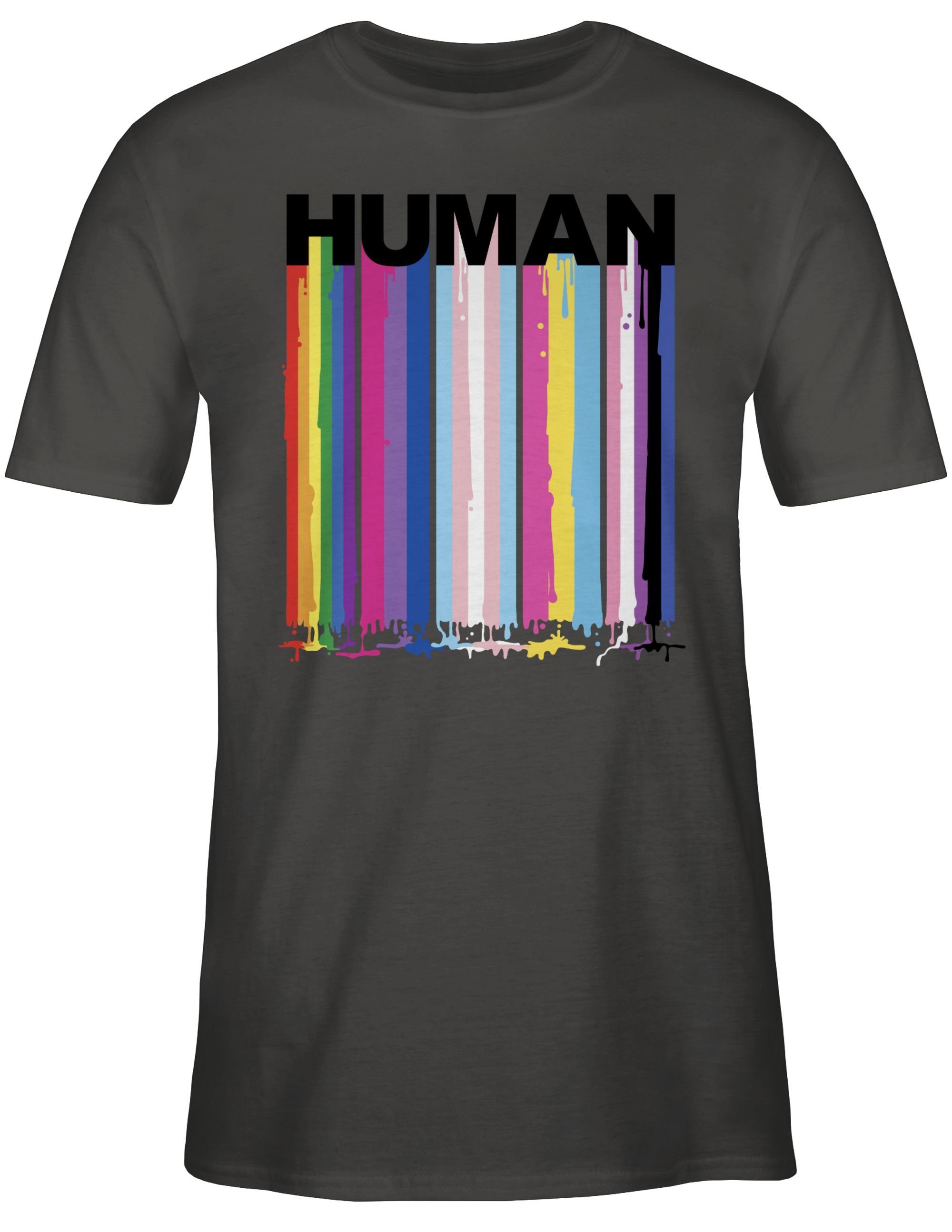 Shirtracer T-Shirt HUMAN Kleidung Blockschrift Dunkelgrau Tropfen Farben 2 LGBT Regenbogen