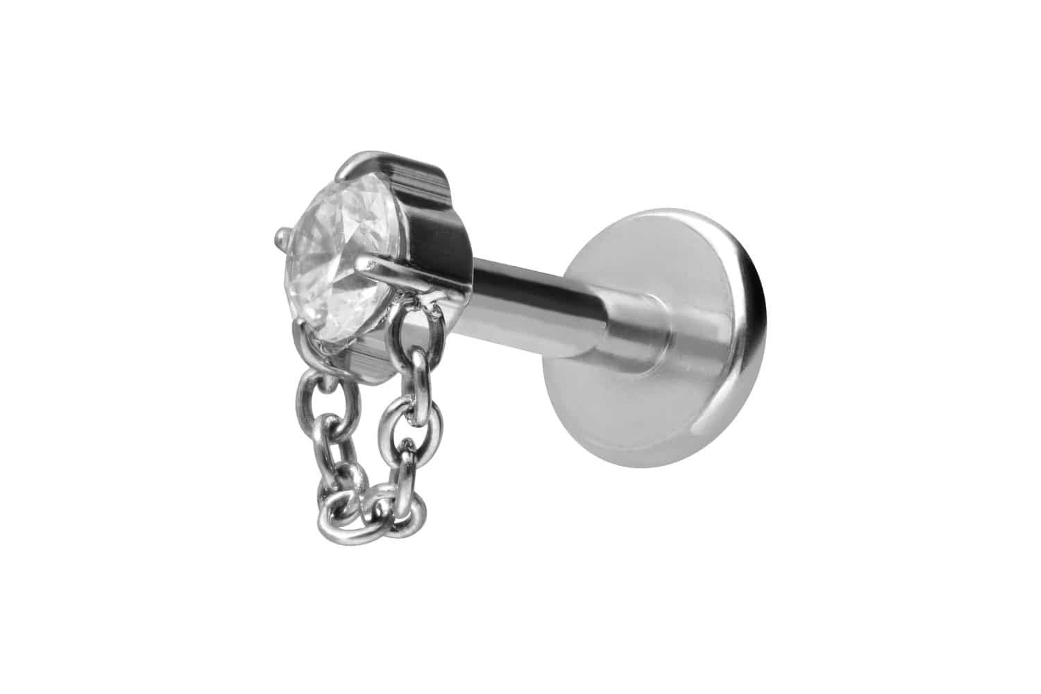 Piercing-Set Titan Labret mit Innengewinde KRISTALL + KETTE
