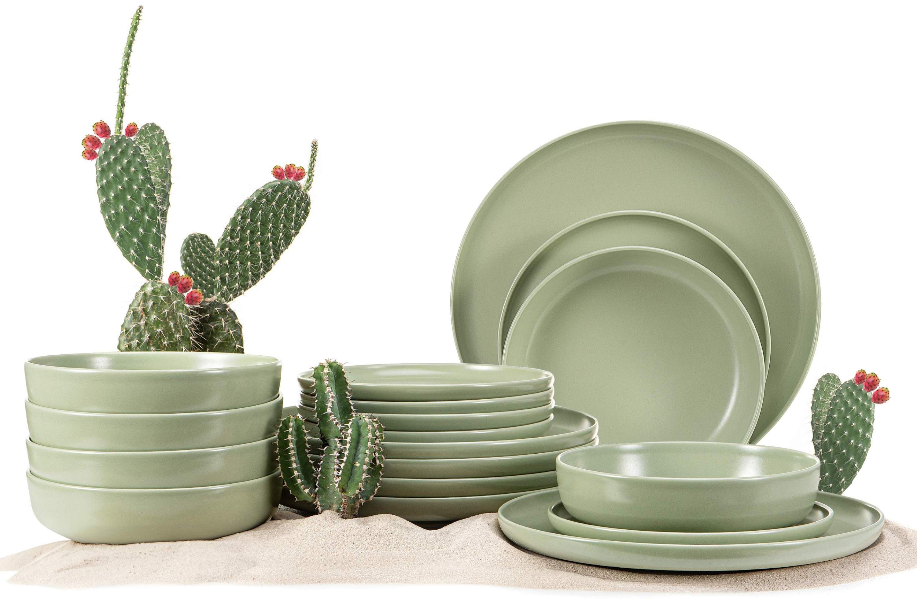 KONSIMO® KONSIMO Tafelservice VICTO Geschirrset hergestellt in der EU (18-tlg), 6 Personen, Steingut, spülmaschinengeeignet, mikrowellengeeignet, matt, rund