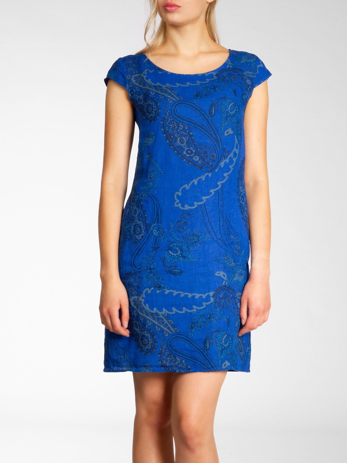 Caspar Sommerkleid SKL022 Damen Sommer Leinenkleid mit Paisley Print bis Größe 50 Luftig leicht, figurumspielende Form, mit seitlichem Jersey-Einsatz