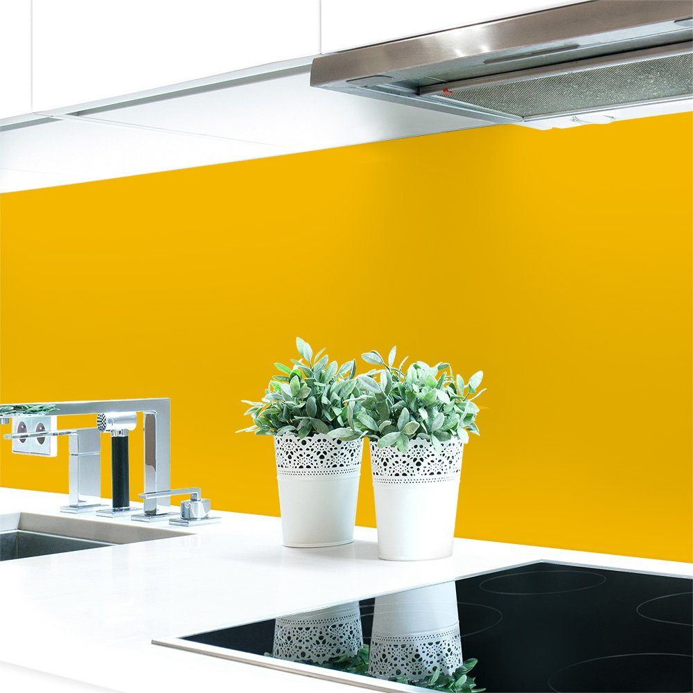 DRUCK-EXPERT Küchenrückwand Küchenrückwand Gelbtöne Unifarben Premium Hart-PVC 0,4 mm selbstklebend Goldgelb ~ RAL 1004