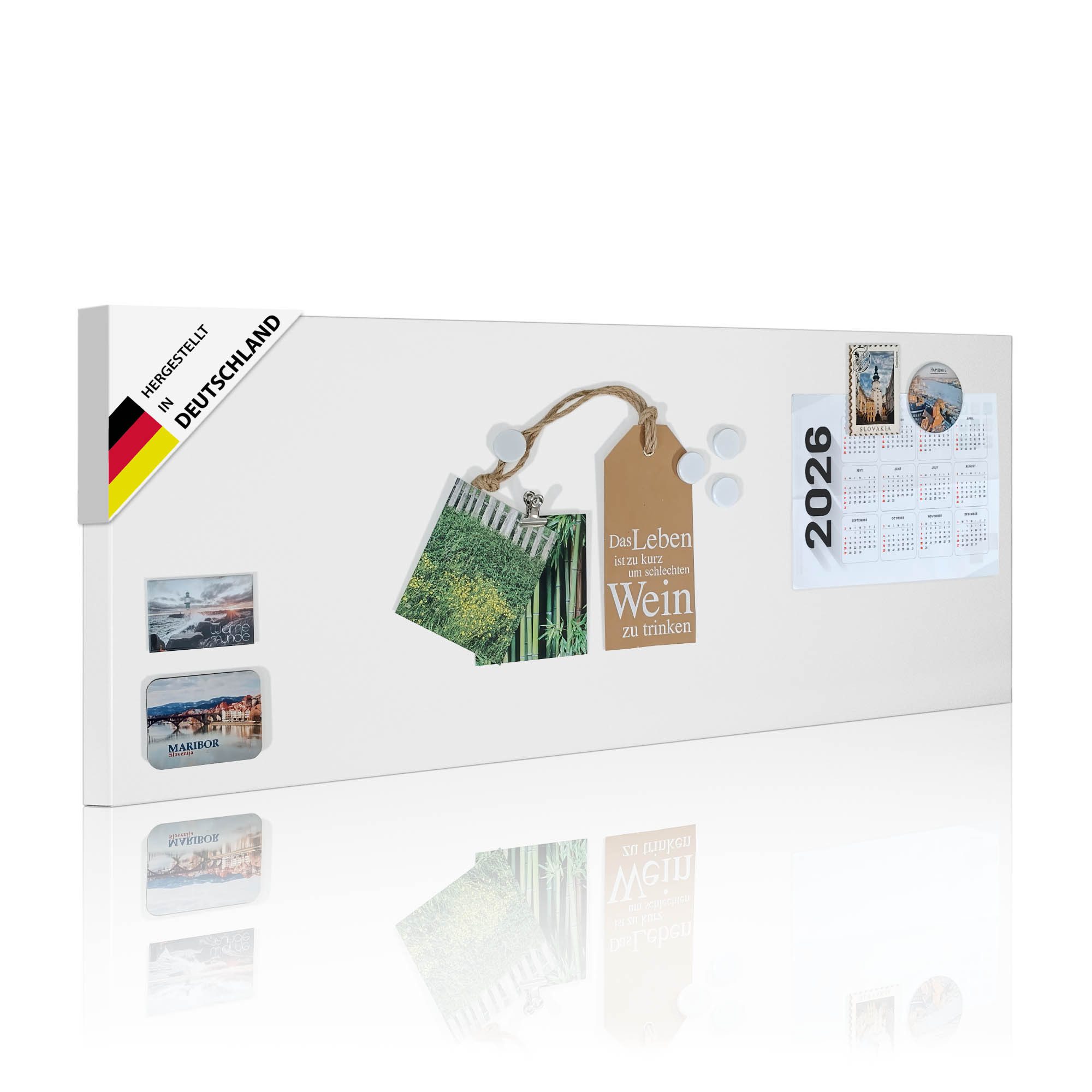 banjado Magnettafel aus Metall 75x30cm in weiß oder schwarz