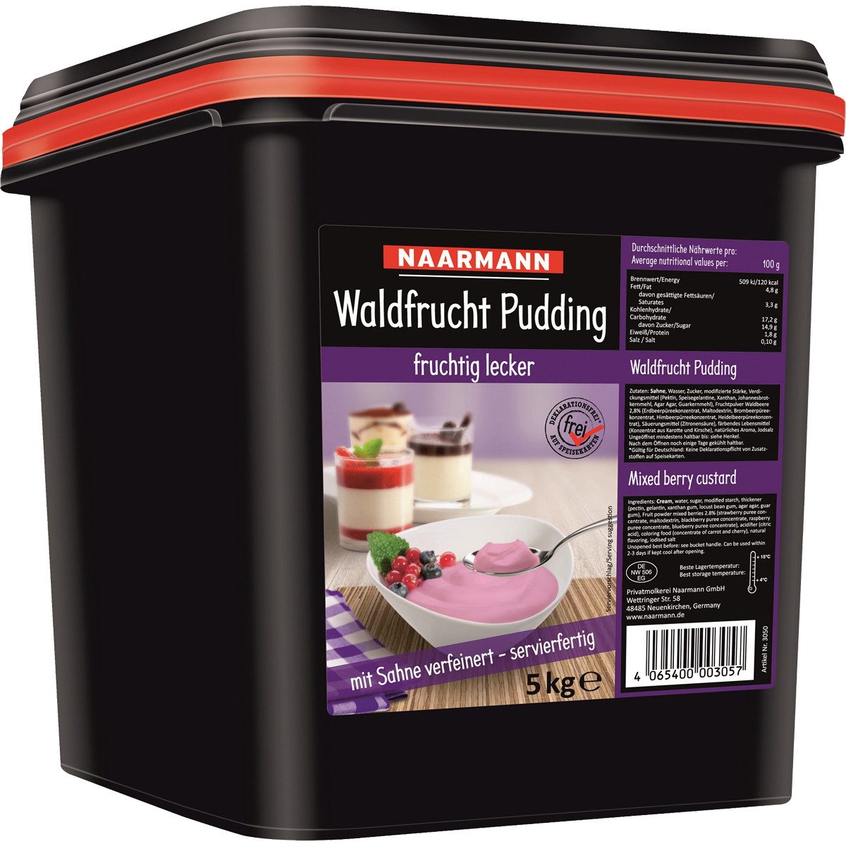 NAARMANN Süßigkeit, Naarmann Waldfrucht Pudding mit Sahne verfeinert servierfertig 5000g