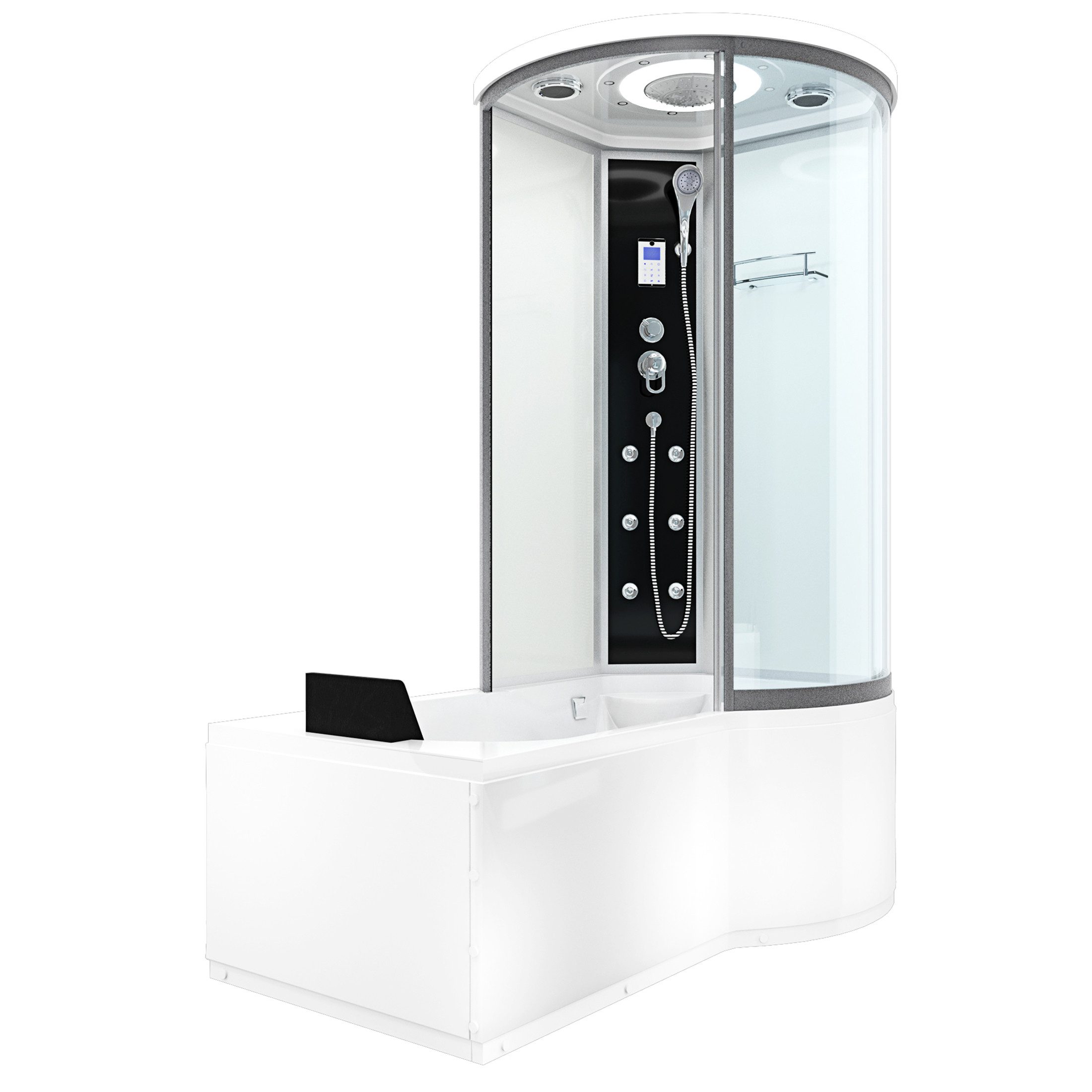 AcquaVapore Grossraumdusche Wanne Dusche Kombination Weiß K55-L01-ALL 170x100, Sicherheitsglas ESG, Integrierte Massagedüsen, Moderner Touchscreen, Rutschsicher, Schnelle