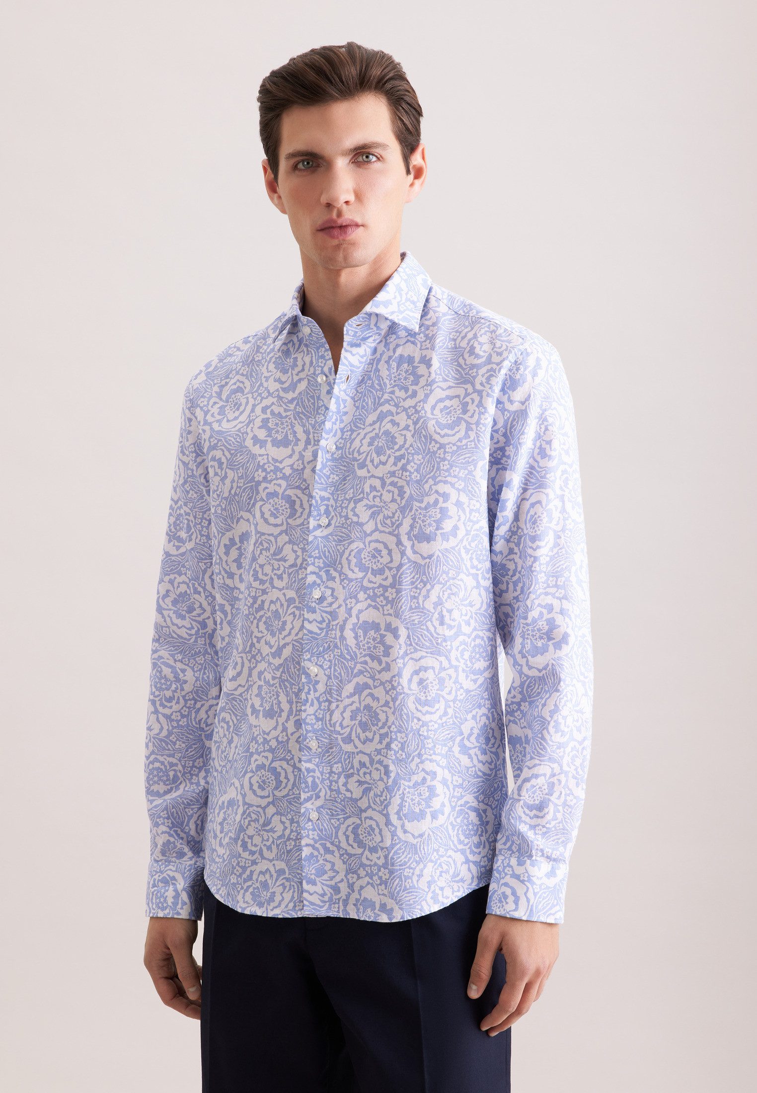 seidensticker Leinenhemd Schwarze Rose Regular 1/1 Kentkragen Druck