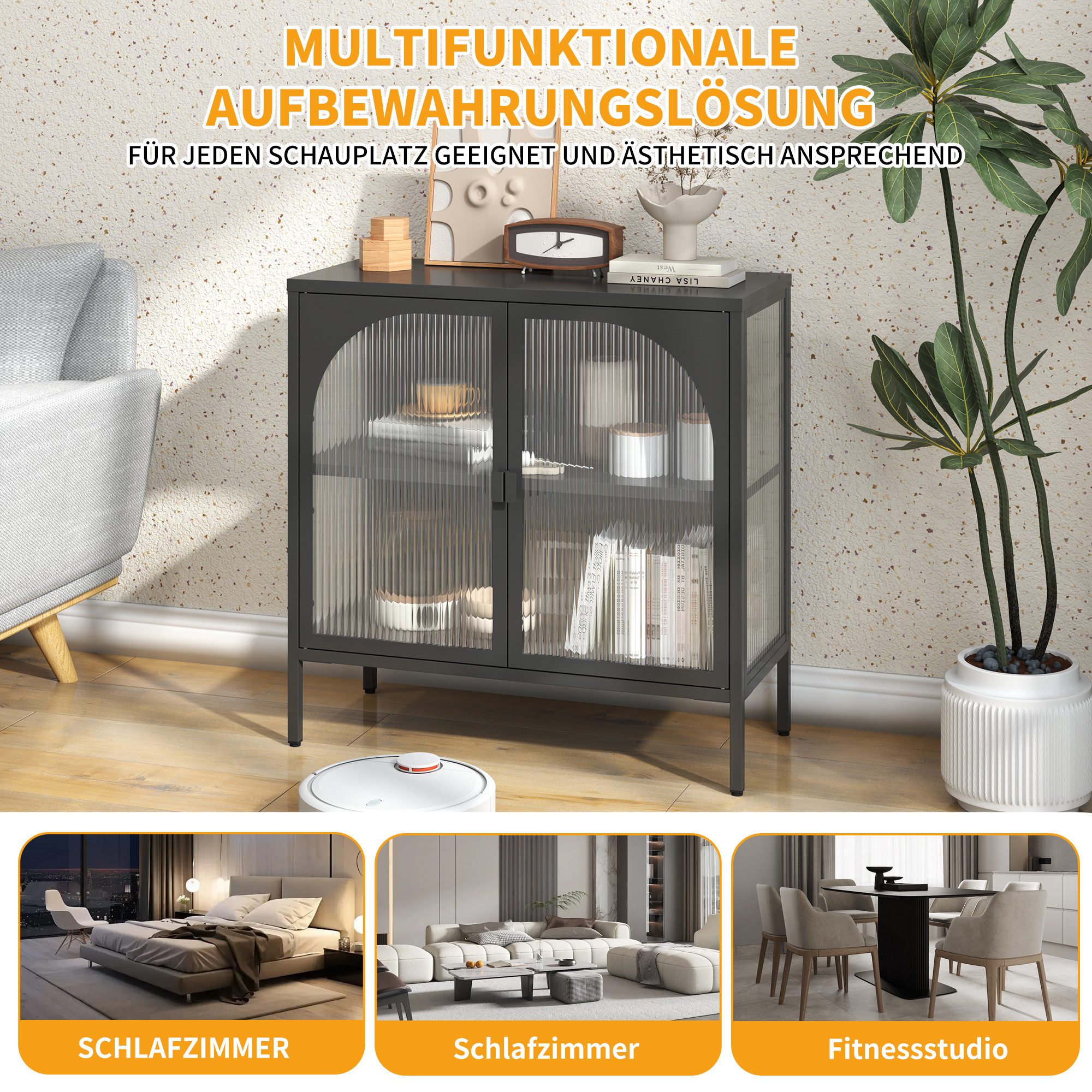 bizoemade Sideboard Buffetschrank, Küchenschrank, Standschrank Metallschrank mit 2 Türen, mit 2 Einlegeböden, 80×80×35cm