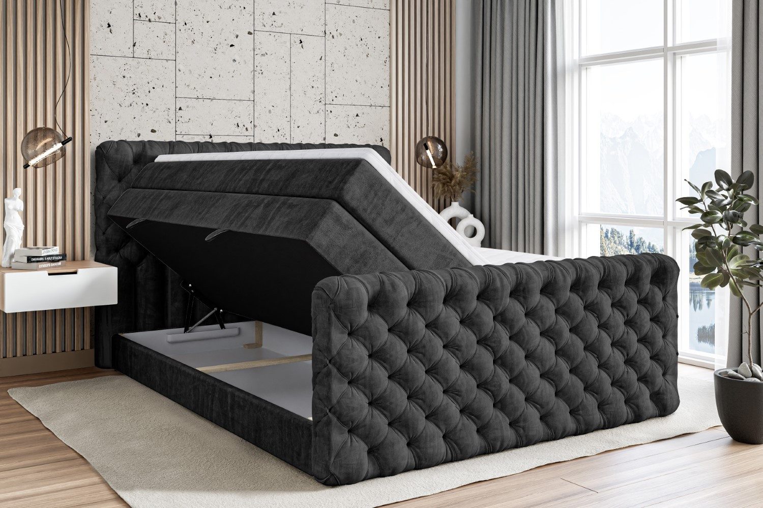 ALTDECOR Boxspringbett BOXI8-Z KING (Multipocket-Matratze H4, H3 Matratze Bonellfederung, Topper, Kopfteil), Doppelbett mit Fußteil