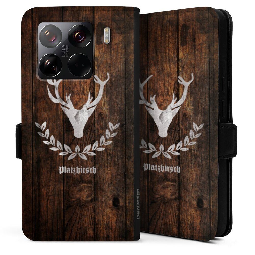 DeinDesign Handyhülle Hirsch Holzoptik Holz Platzhirsch, Xiaomi 15 5G Hülle Handy Flip Case Wallet Cover Handytasche Leder