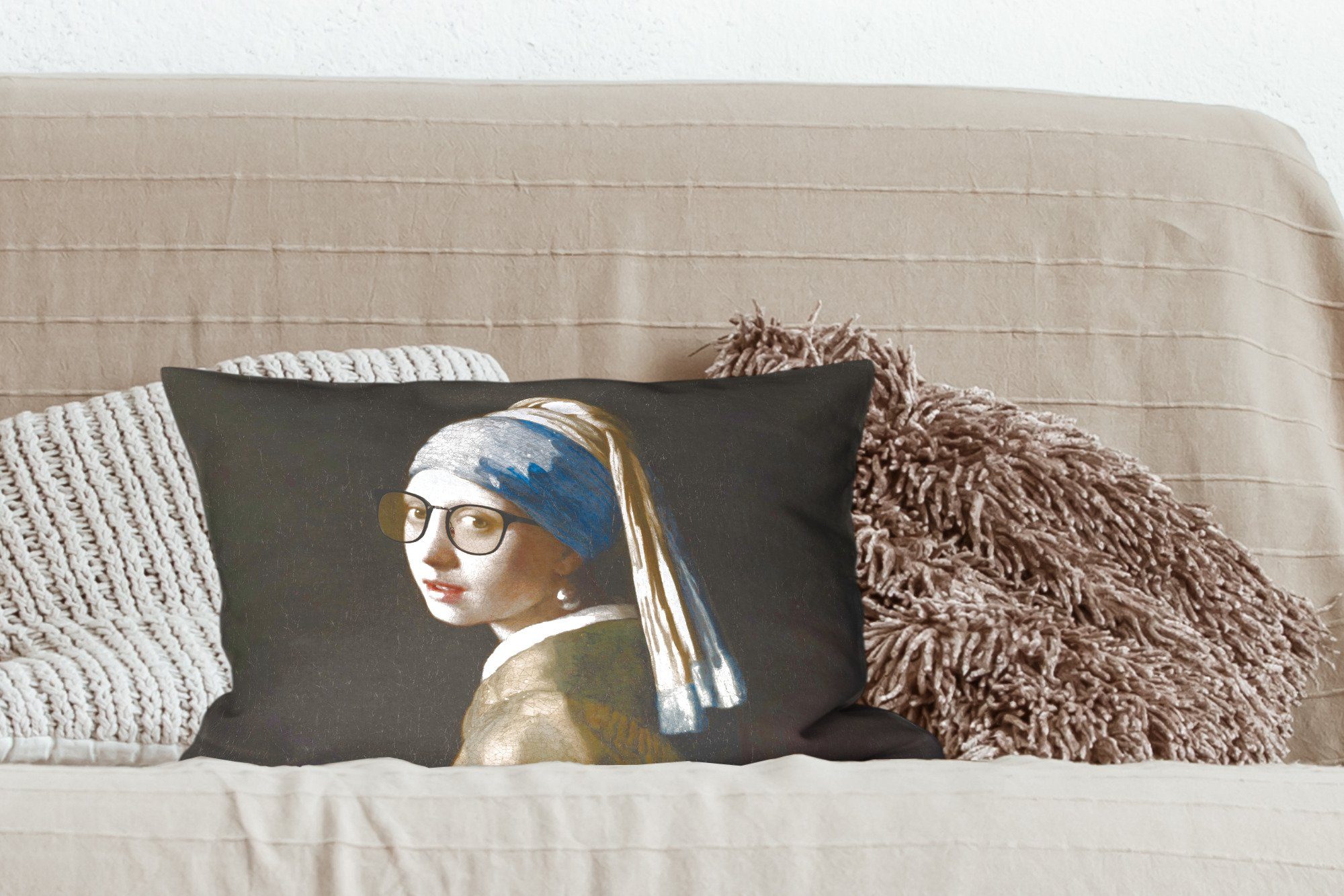 - MuchoWow Wohzimmer dem Dekokissen Dekokissen mit Schlafzimmer Zierkissen, Das Vermeer mit Mädchen - Perlenohrring Brillen, Füllung, Dekoration,