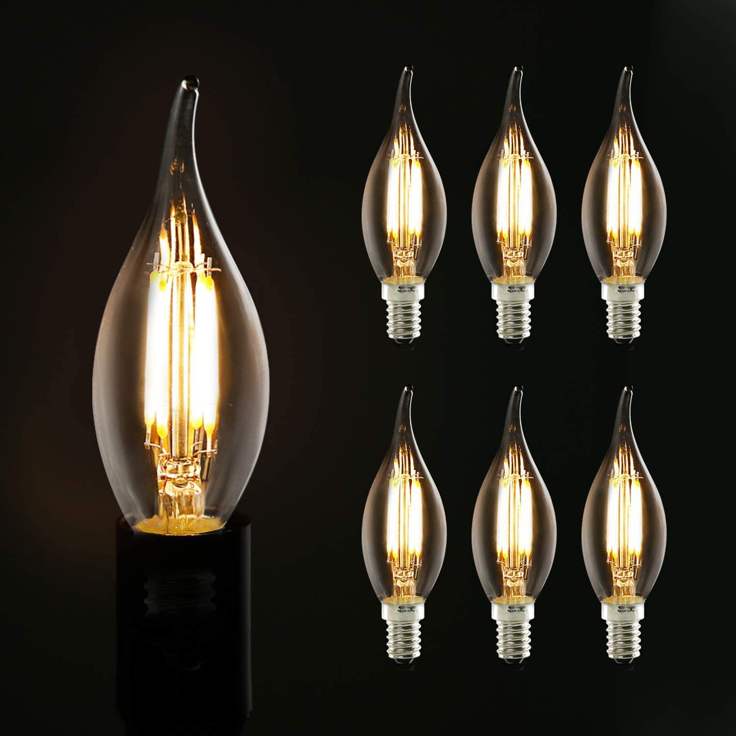 ZMH LED-Leuchtmittel 6X Glühbirne E14 4W Retro Dekorative Kerzenbirne C35L Warmweiß Antike, E14, 6 St., 3000k, Nicht Dimmbar C35l-klar