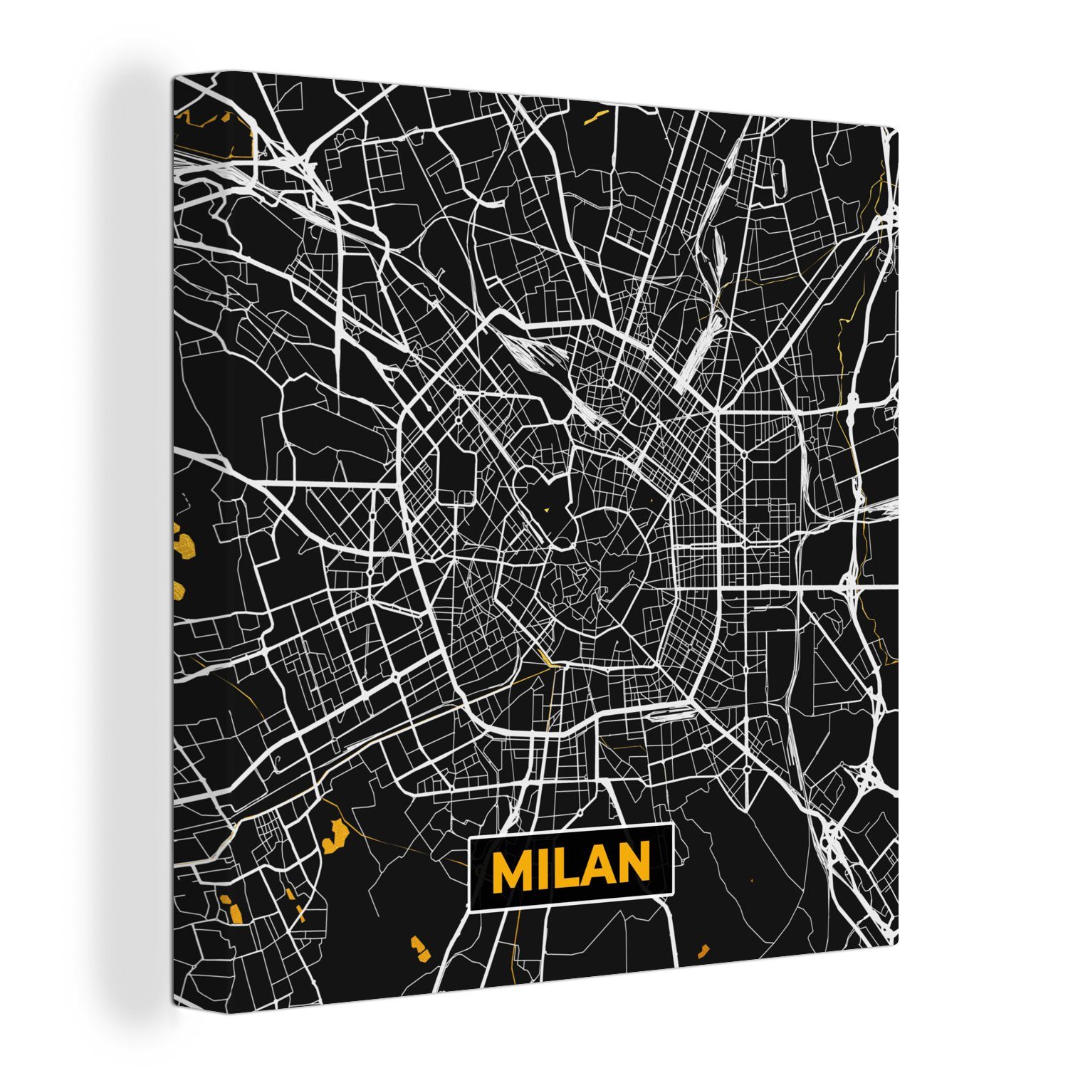 OneMillionCanvasses® Leinwandbild Mailand - Stadtplan - Gold - Karte, (1 St), Leinwand Bilder für Wohnzimmer Schlafzimmer