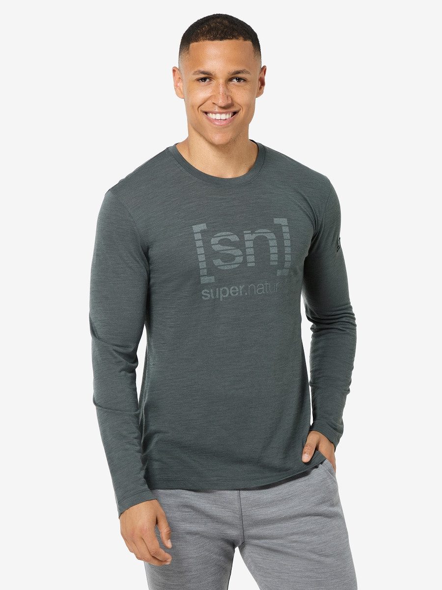 SUPER.NATURAL Langarmshirt für Herren, Merino GRID LOGO LS casual, no smell