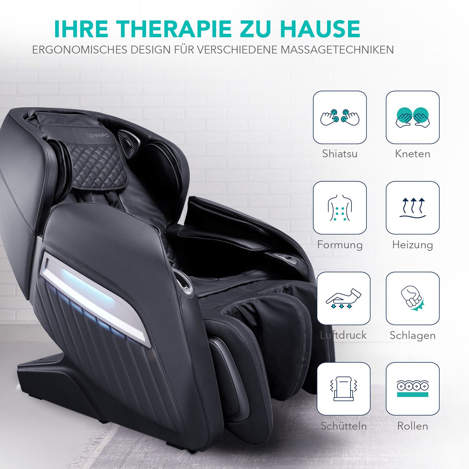 NAIPO Massagesessel, Zero-Gravity Massagestuhl mit Wärmefunktion, für Gewerbe