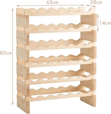 KOMFOTTEU Weinregal Flaschenregal, mit 6 Ebenen für 36 Flaschen, 63,2 x 28 x 85,5 cm