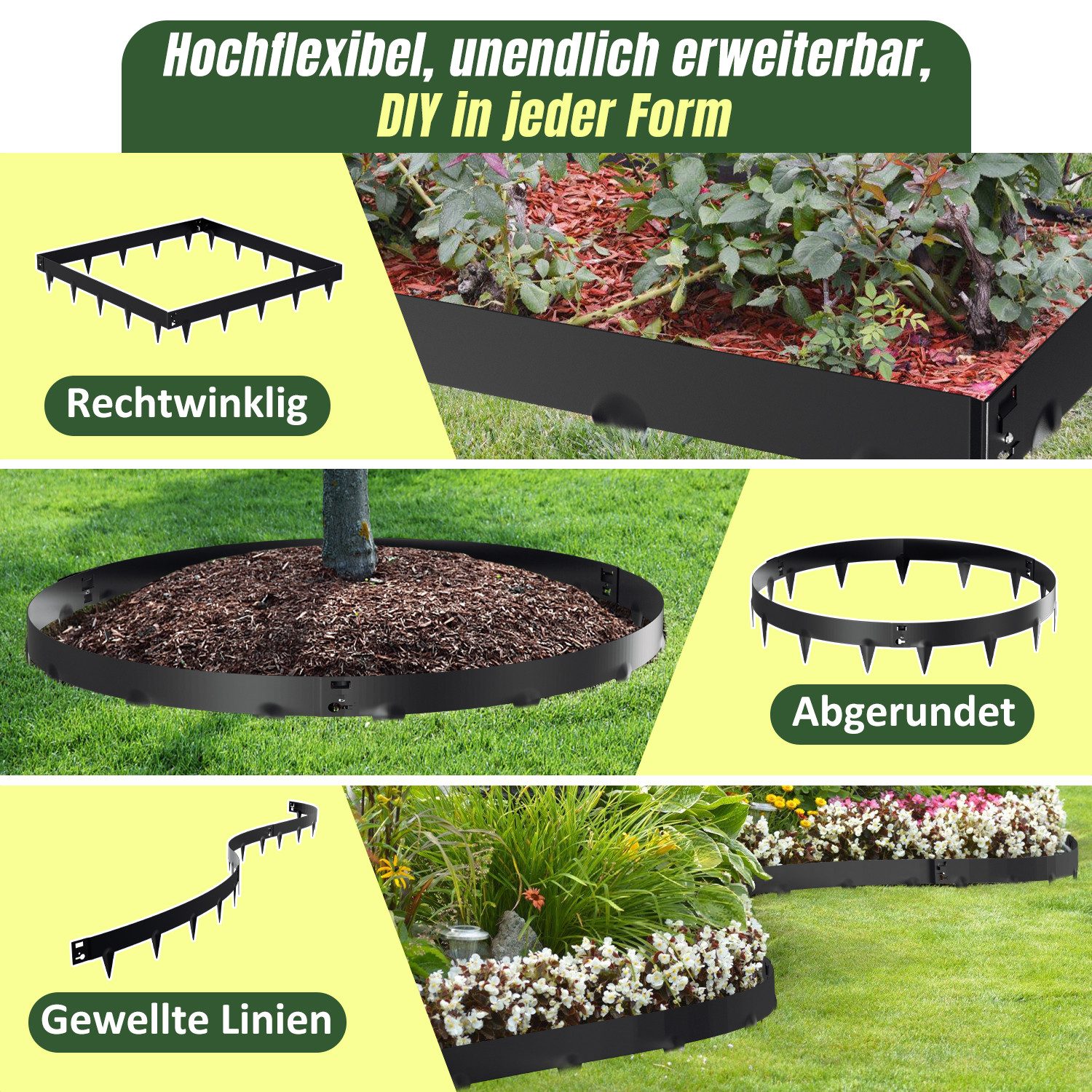 Clanmacy Rasenkante Beeteinfassung mit Spitzen Metall Mähkante Verzinkt Palisade 5-50m – Bild 4 von 5