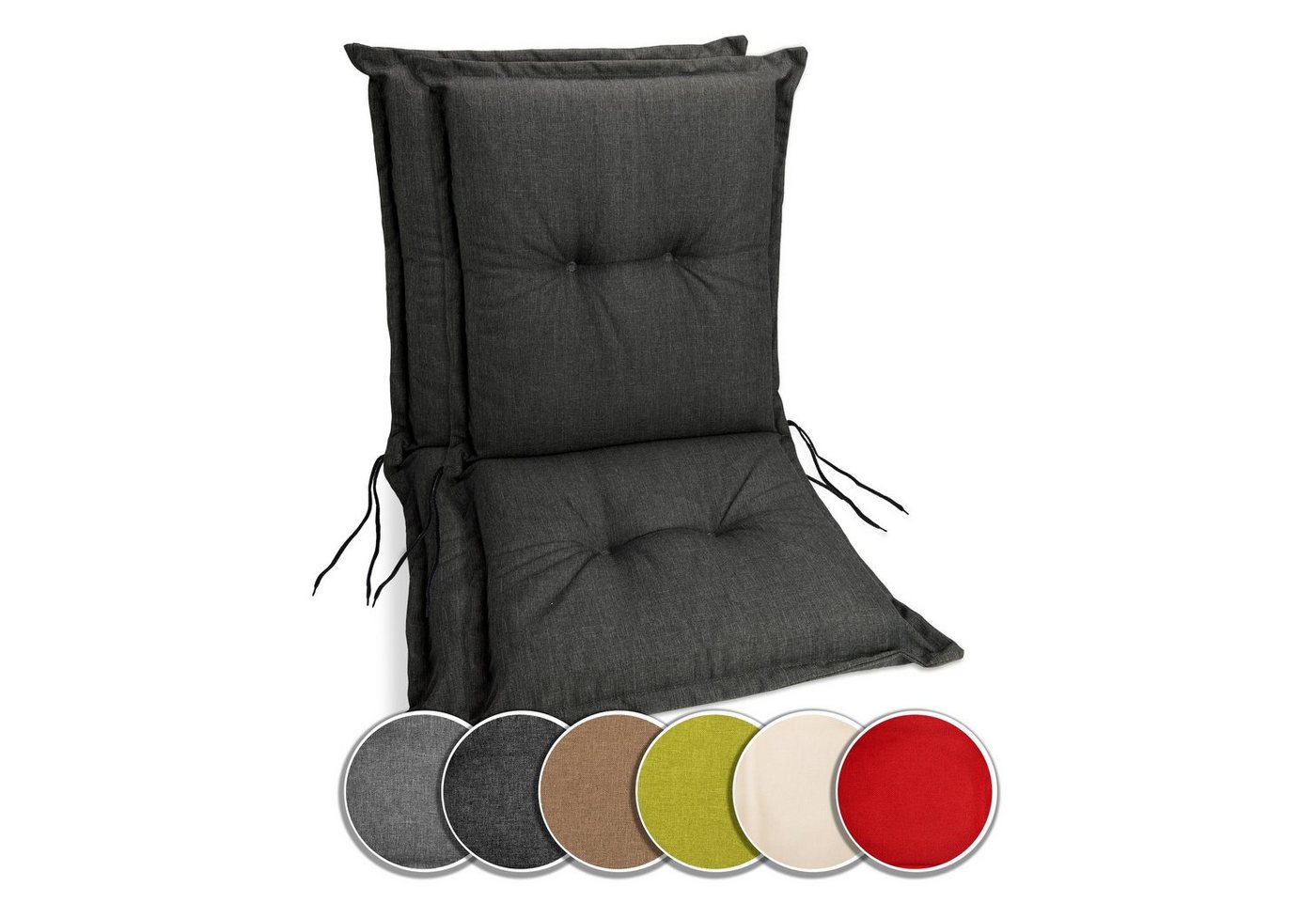 sunnypillow Stuhlkissen 2 Stück Gartenstuhlauflagen Niedriglehner 100 x 50 x 9 cm, UV-Lichtecht Stuhlauflage Stuhlkissen, Anthrazit