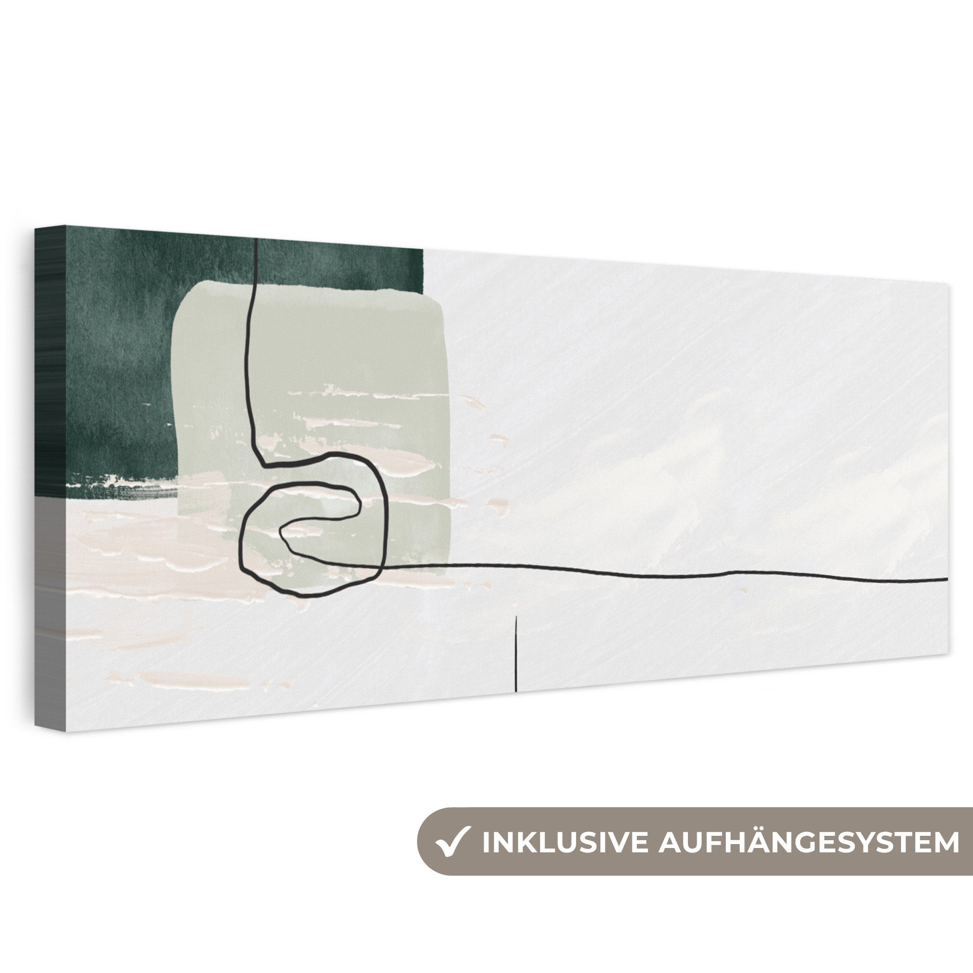 OneMillionCanvasses® Leinwandbild Panorama Abstrakt - Kunst - Grün - Weiß - Farbe, Fotodruck (1 St), Wandbild, Deko Schlafzimmer Wohnzimmer Flur 60x20 cm