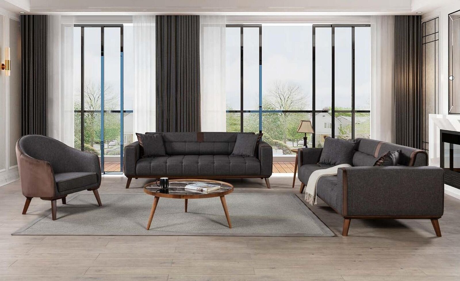 JVmoebel Sessel Design Grau 1 Stil Sitzer Luxus Einsitzer Sessel Textil Neu Wohnzimmer