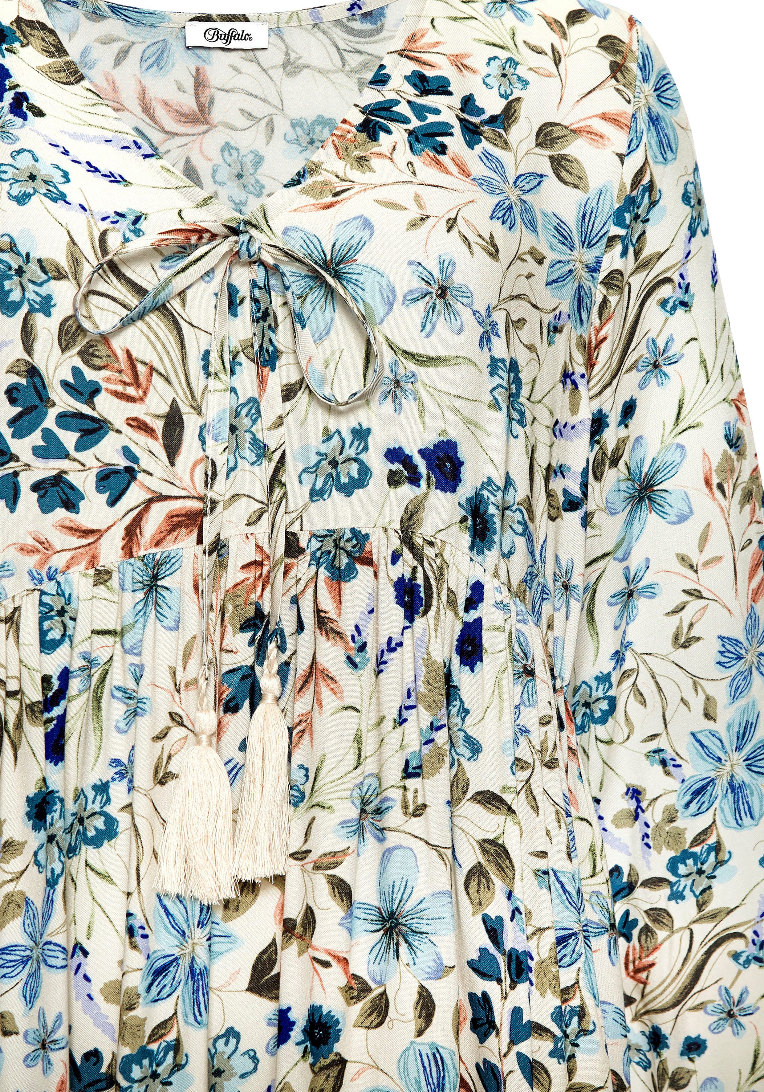 Buffalo Tunikakleid mit Blumendruck, leichte Webware, Boho-Kleid, A-Linien Kleid Lockeres Sommerkleid, Strandkleid, Blumenkleid, Viskosekleid, Festival – Bild 5 von 5