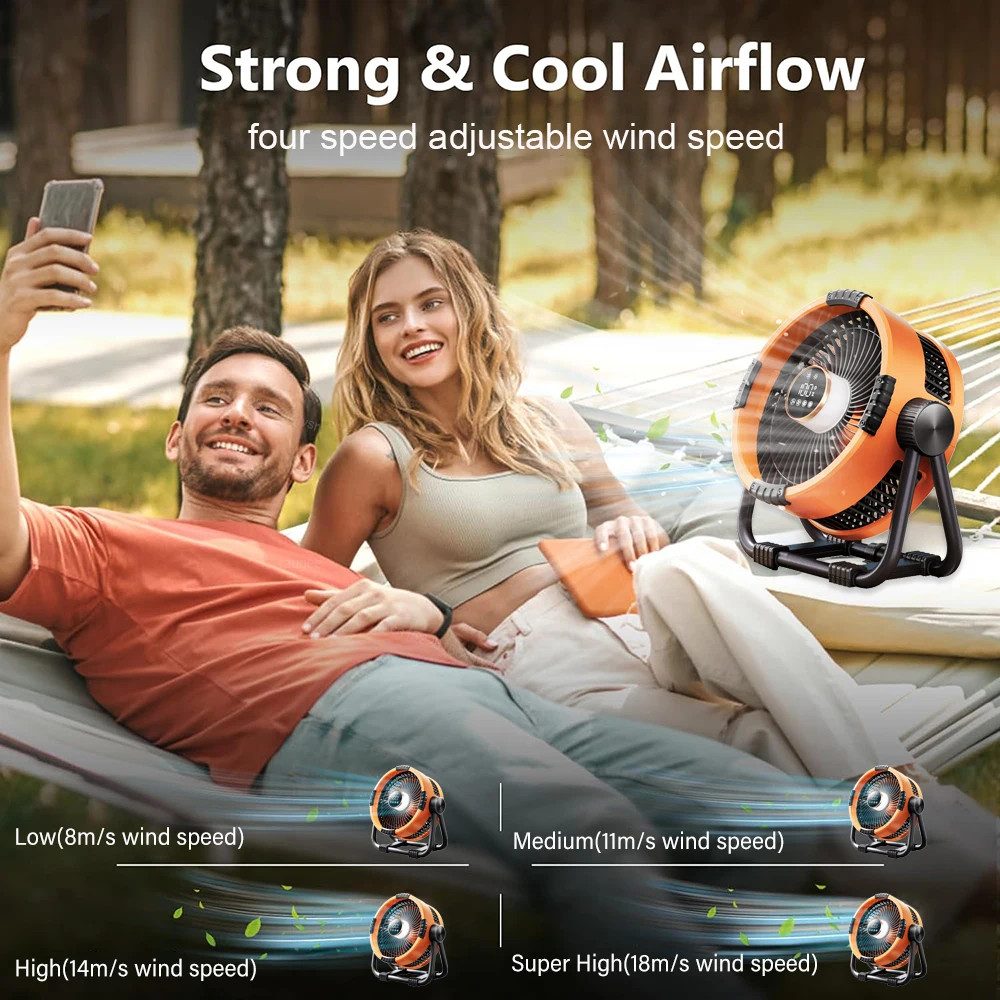 Athlix Bodenventilator Camping Ventilator Wiederaufladbar 20.000 mAh Outdoor Draußen, 100 Stunden Laufzeit, Fernbedienung, Licht, Powerbank – Bild 5 von 5