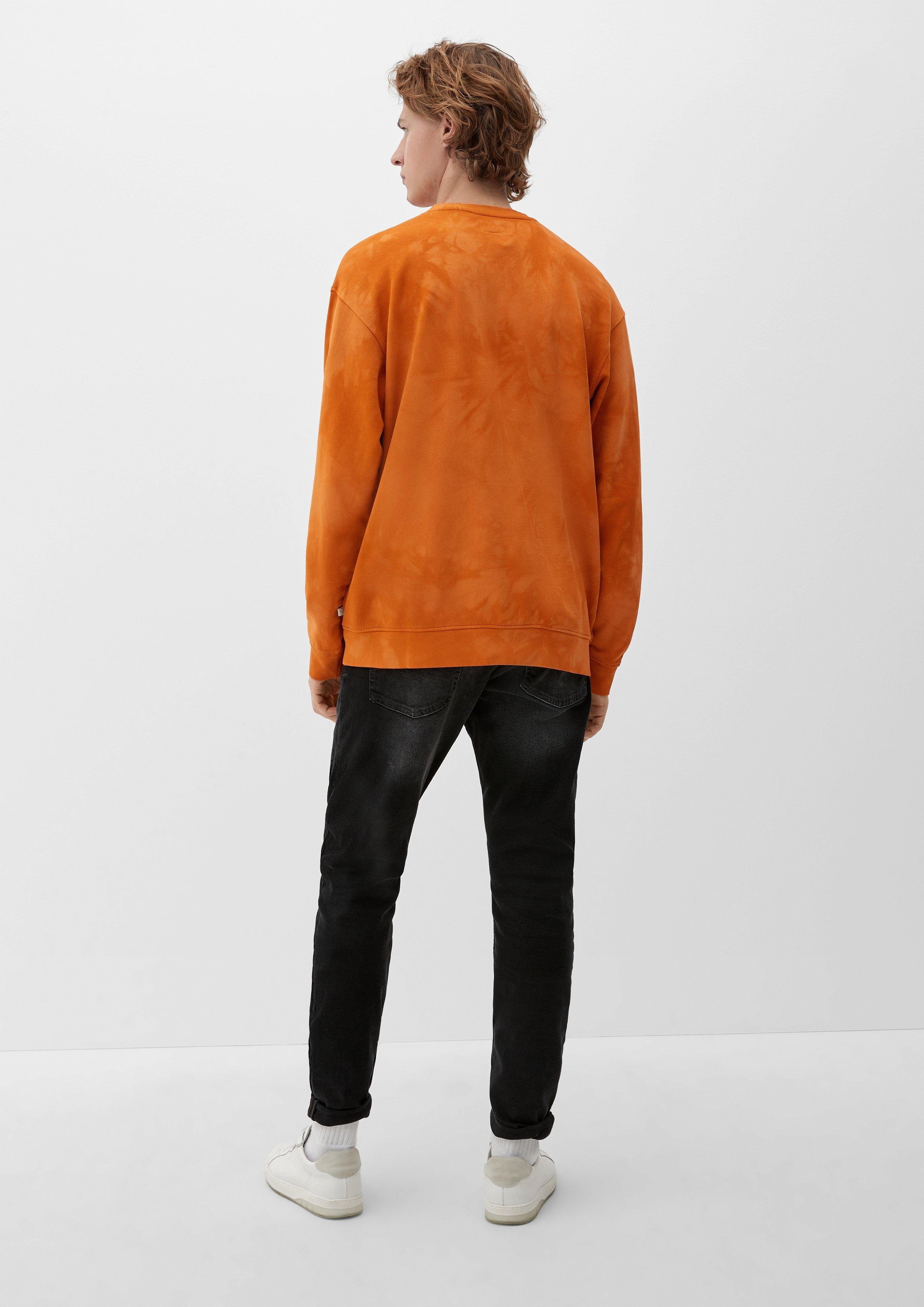 QS Sweatshirt Sweatshirt in Batik-Optik orange Stickerei
