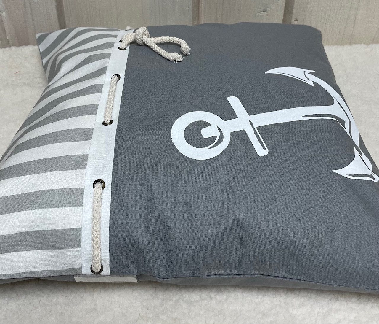 Ammerkind Dekokissen Kissen grau mit Anker weiß, Kissenhülle ohne Füllung günstig online kaufen