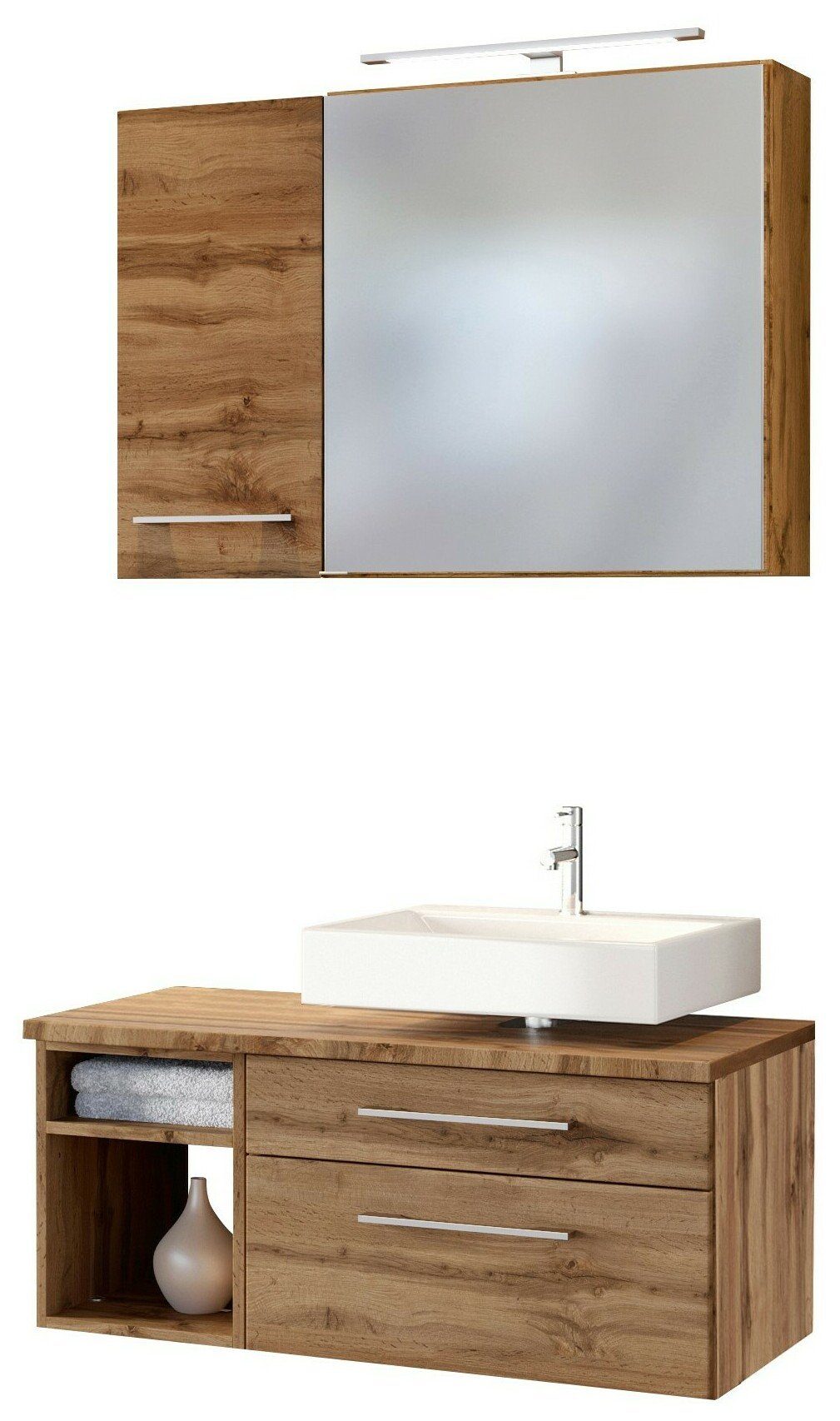 HELD MÖBEL Badmöbel-Set Unterbecken-Set Davos 90 cm -F- (rechts) Wotaneiche/Wotaneiche