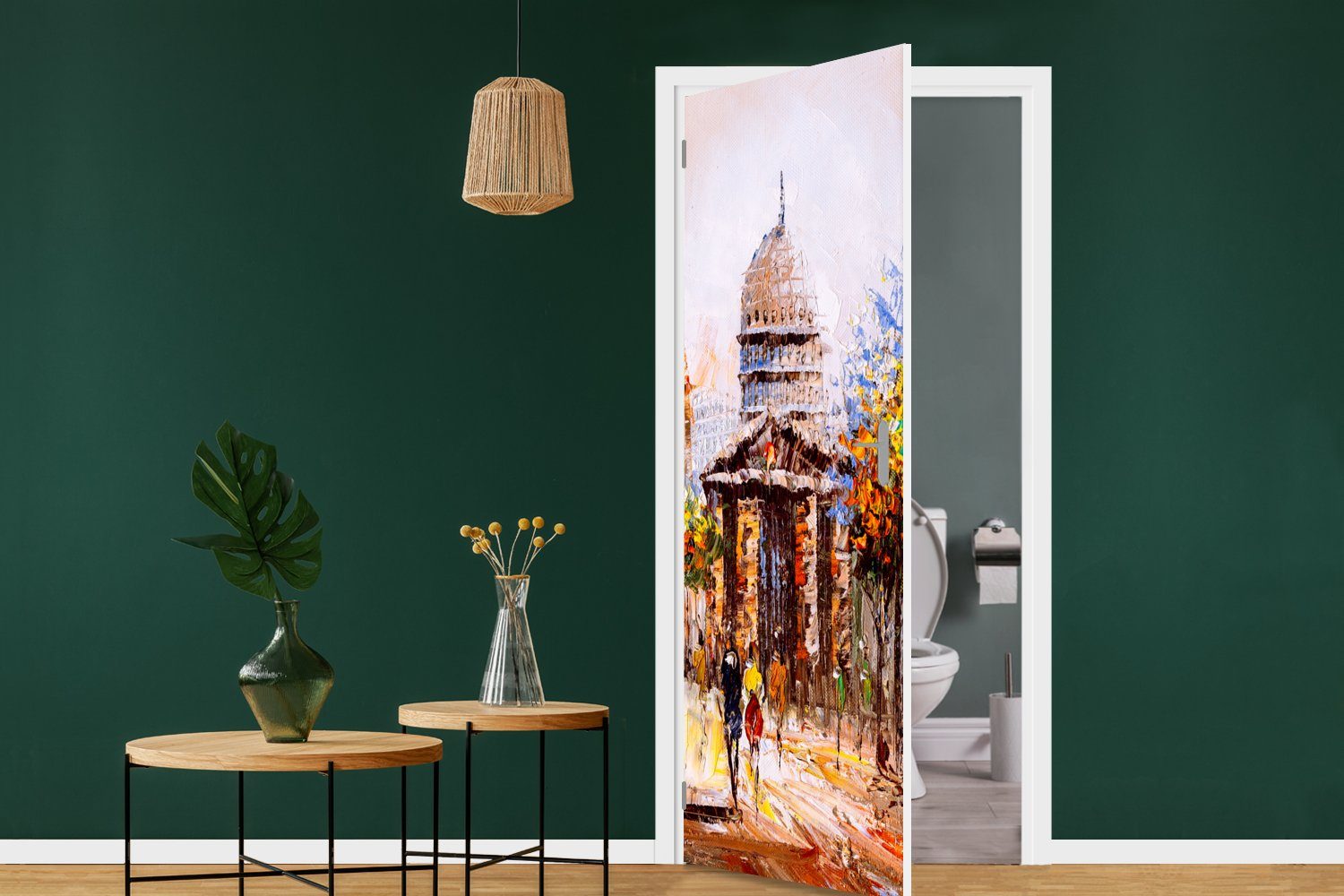 Tür, 75x205 Fototapete Stadt (1 für cm Türaufkleber, bedruckt, St), MuchoWow - Gemälde Türtapete Öl, Matt, -