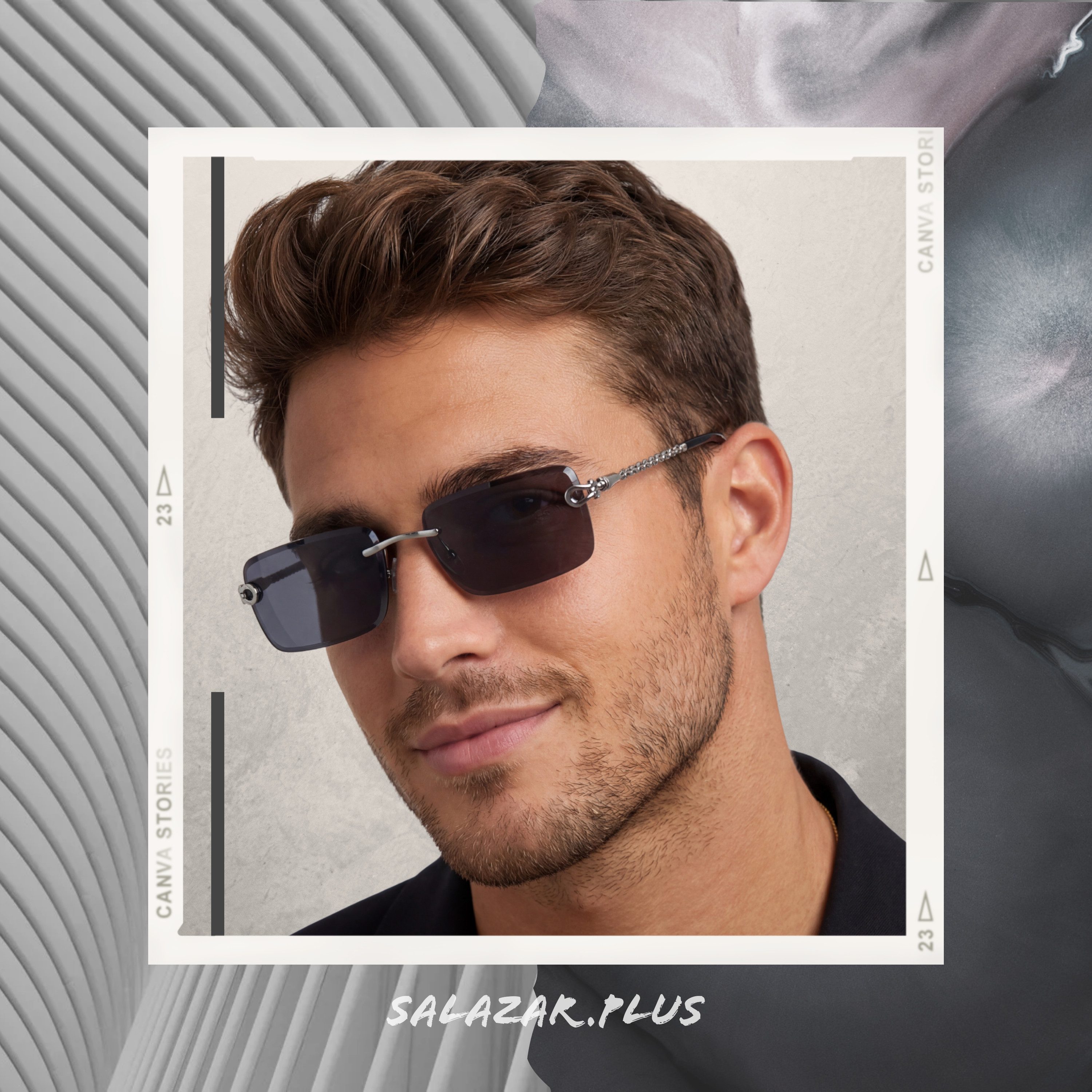 salazar.plus Sonnenbrille Premium Randlos Rechteckig Metallgestell Blau Braun Schwarz Grau Elegante randlose Metall-Sonnenbrille im modernen Rechteck-Design