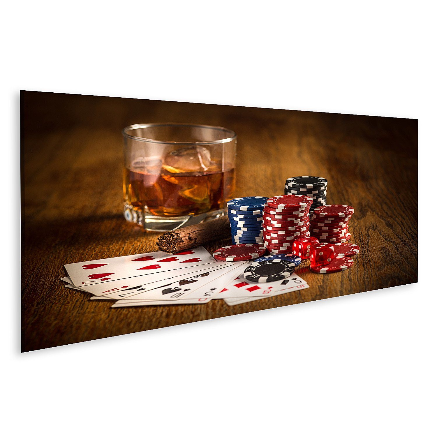 islandburner Leinwandbild Bild auf Leinwand Zigarre und Chips für Glücksspiel Getränk und Spielk