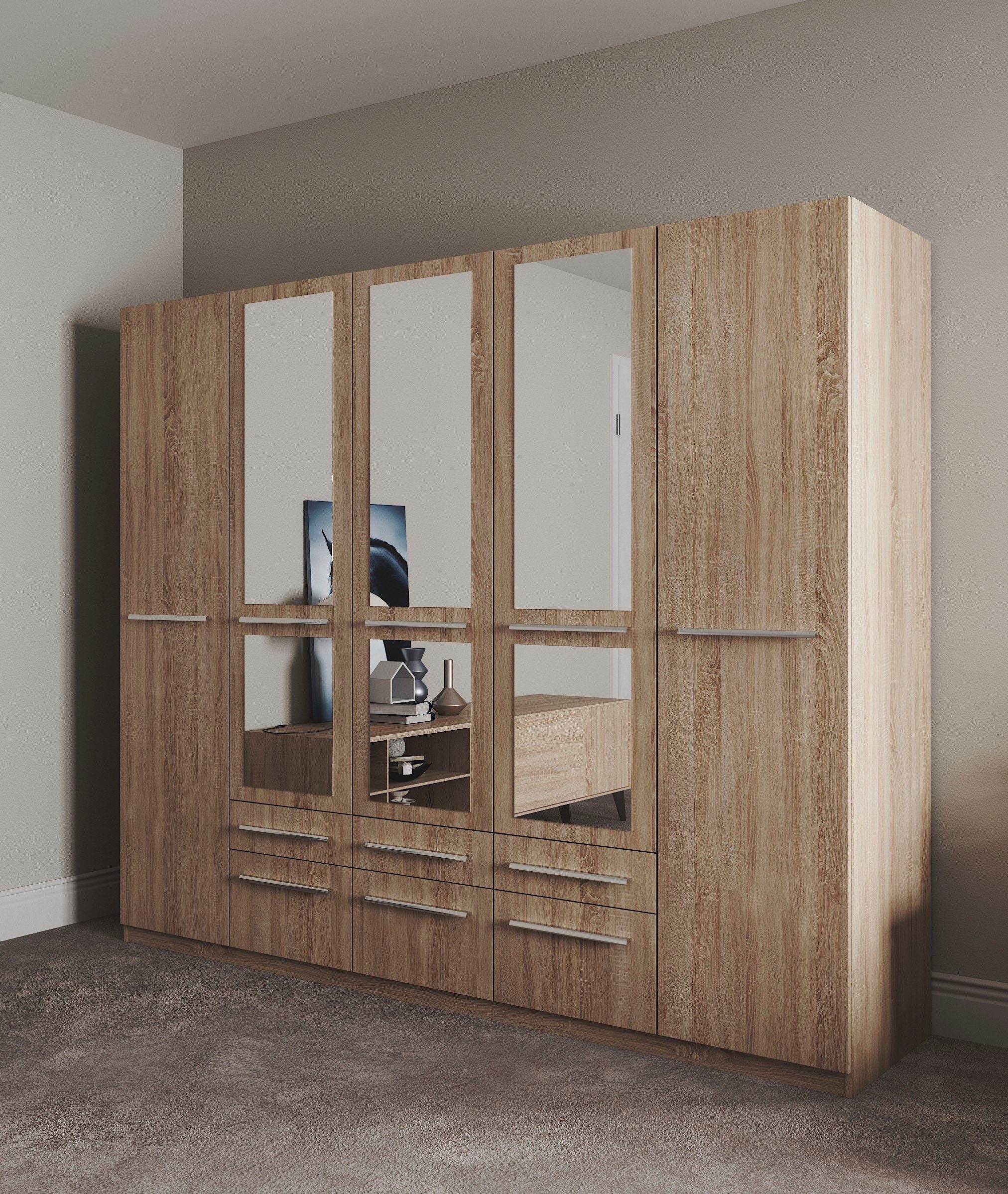 priess Kleiderschrank Schrank Garderobe Wäscheschrank Barcelona in 5 Breiten viel Stauraum, geräumige Schubkästen, mit Spiegel, MADE IN GERMANY