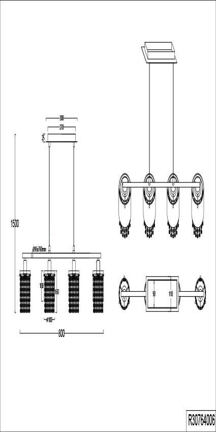 u. E14-Hängelampe, höhenverstellbar, 4-flammige wechselbar, Pendelleuchte Acrylbehang Leuchten Posh, TRIO Leuchtmittel Glasschirm
