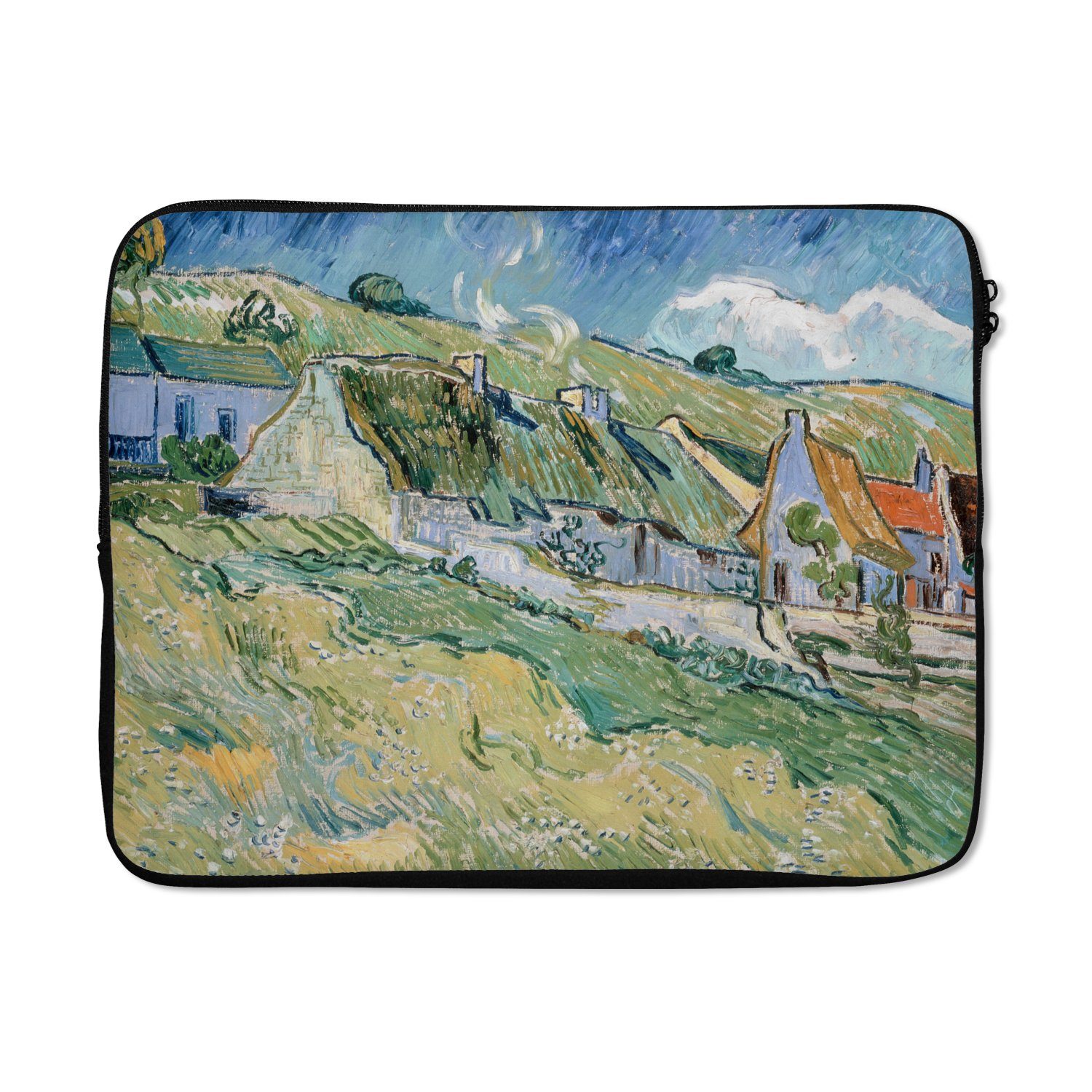 MuchoWow Laptop-Hülle Reetgedeckte Ferienhäuser in Cordeville - Vincent van Gogh 15 Zoll, Schutzhülle für Laptop, Schutz gegen Kratzern, Laptoptasche