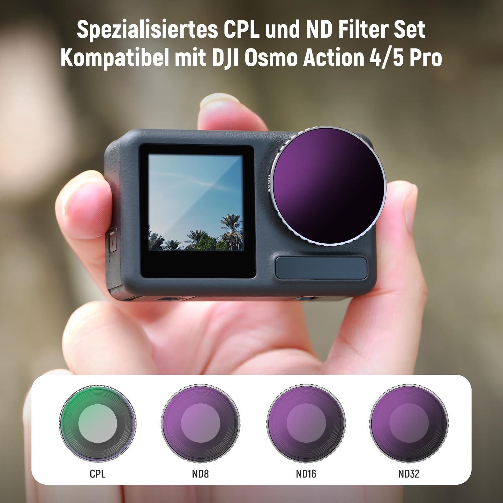 Neewer FL-A12 CPL/ND Filter Set für DJI Osmo Action 4/5 Pro, ND8-ND32 Polfilter (Mehrfach beschichtet)